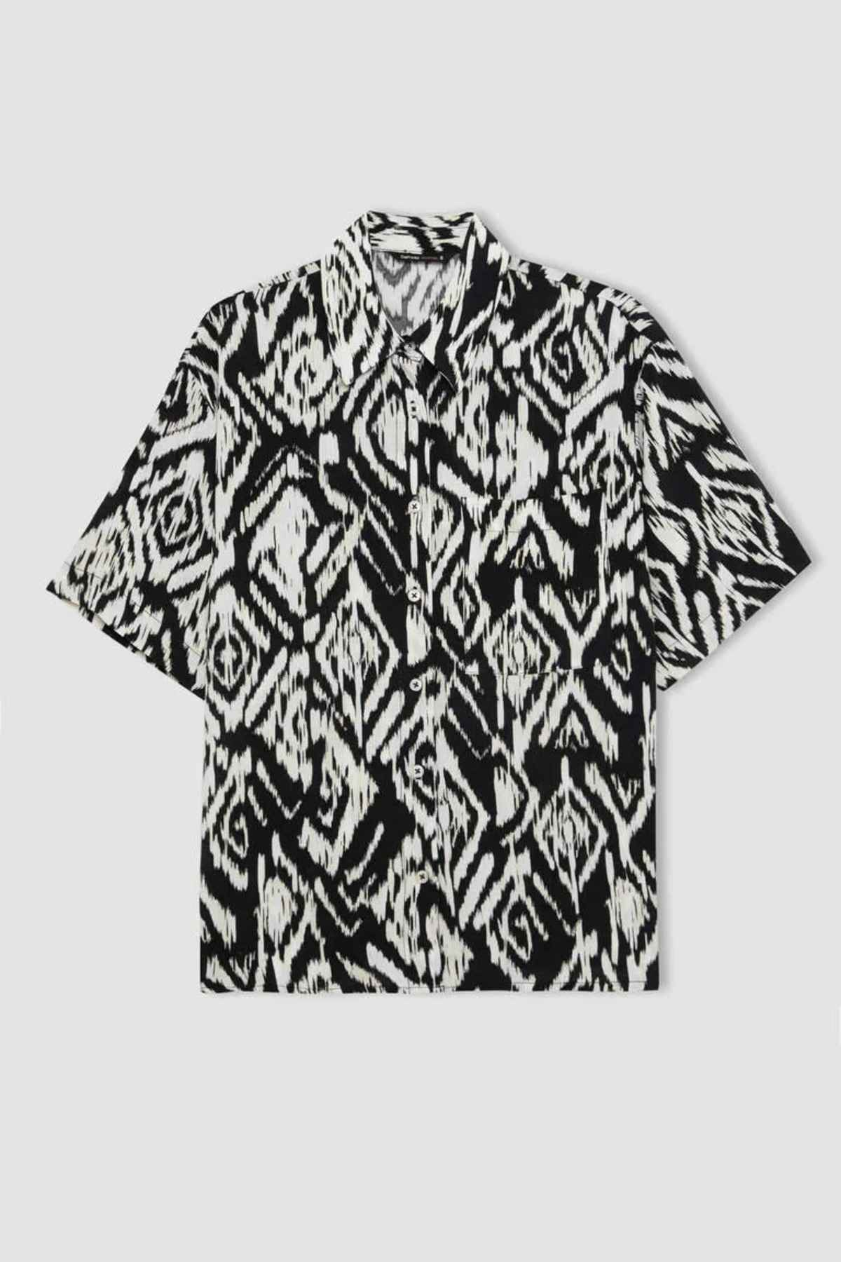 پیراهن آستین کوتاه طرح دار سایز بزرگ C8731ax24sm