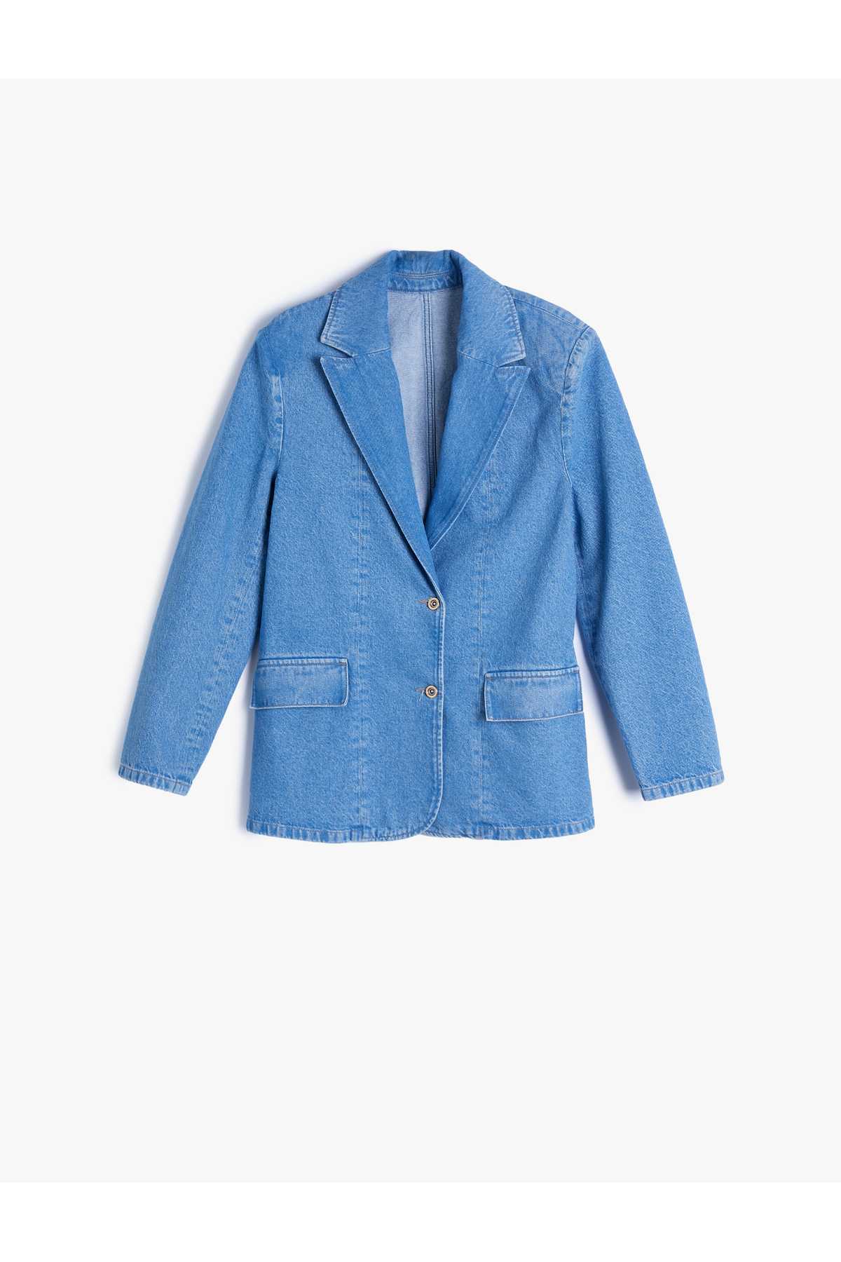 کت جین ژاکت کت و شلوار جین یقه معکوس جیب دو سینه با جزئیات مناسب مناسب