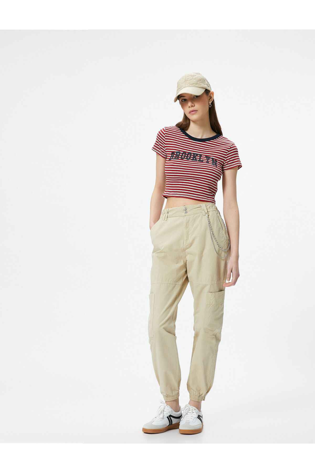 زنجیر شلوار جاگر کارگو با جزییات کمر بلند نخی