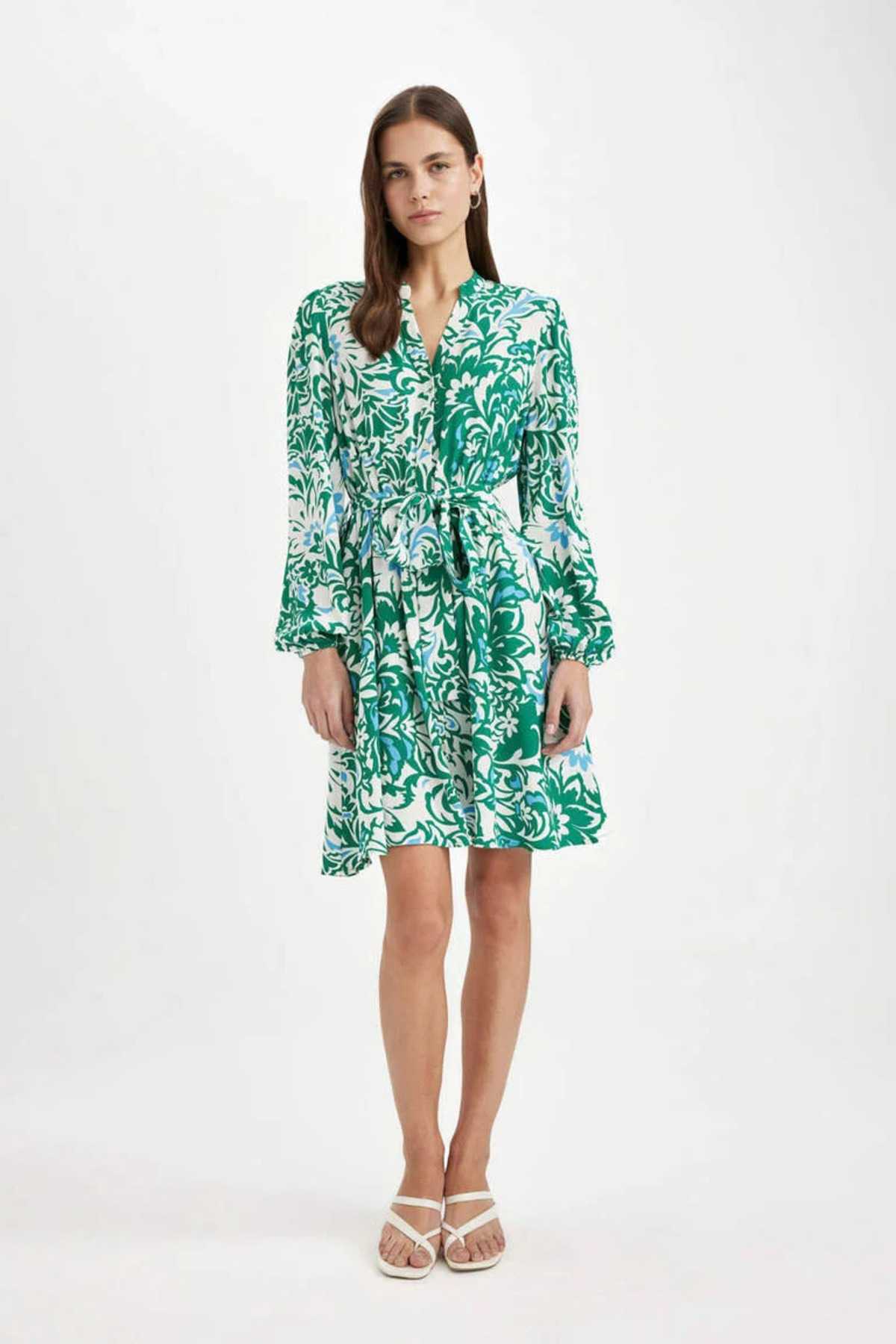 لباس میدی مدل یقه گشاد مراکشی آستین بلند C3386axog310mc