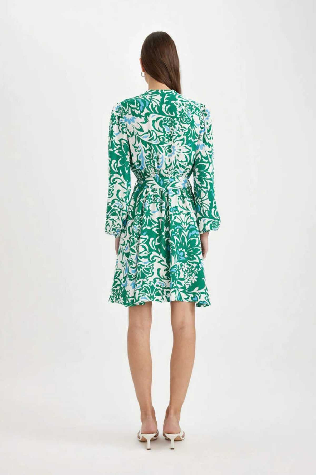 لباس میدی مدل یقه گشاد مراکشی آستین بلند C3386axog310mc