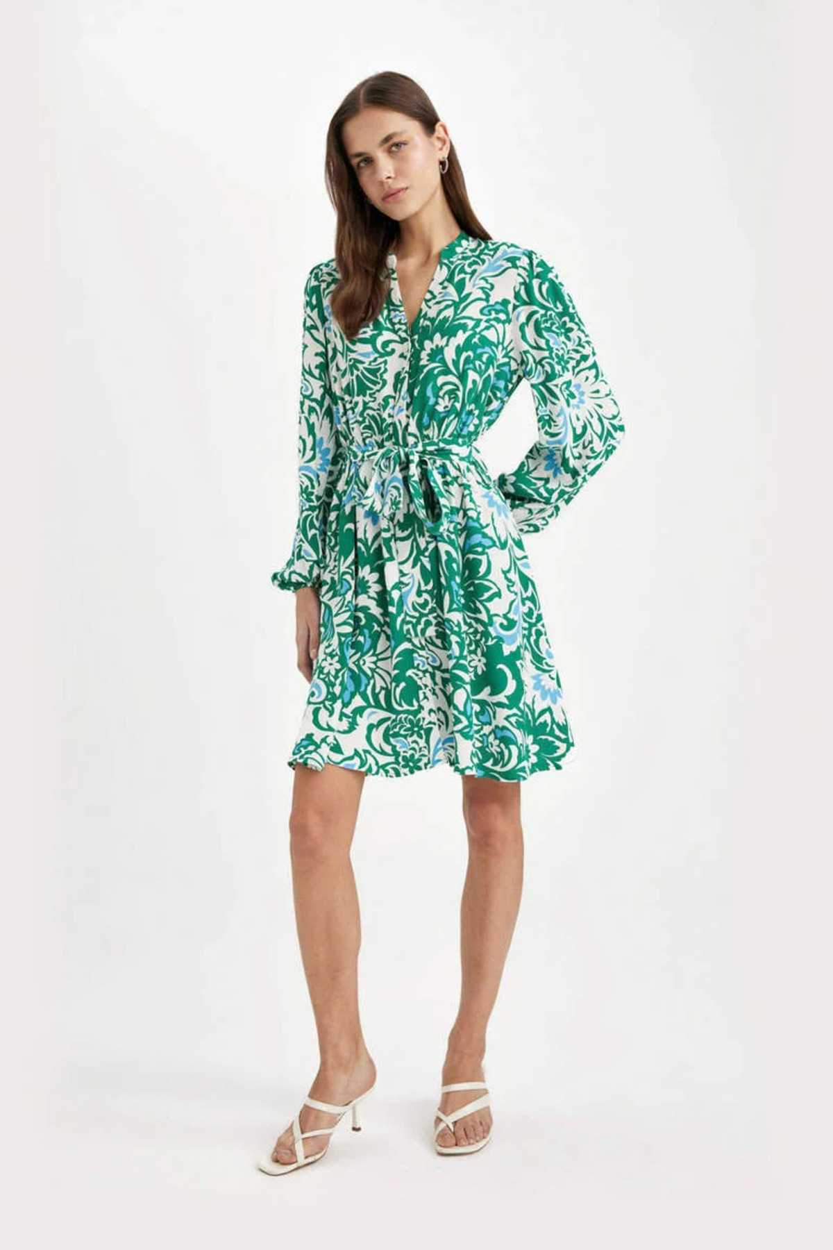 لباس میدی مدل یقه گشاد مراکشی آستین بلند C3386axog310mc