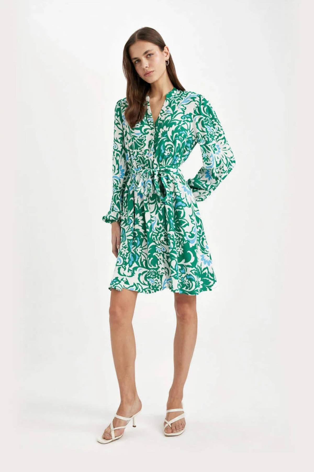 لباس میدی مدل یقه گشاد مراکشی آستین بلند C3386axog310mc