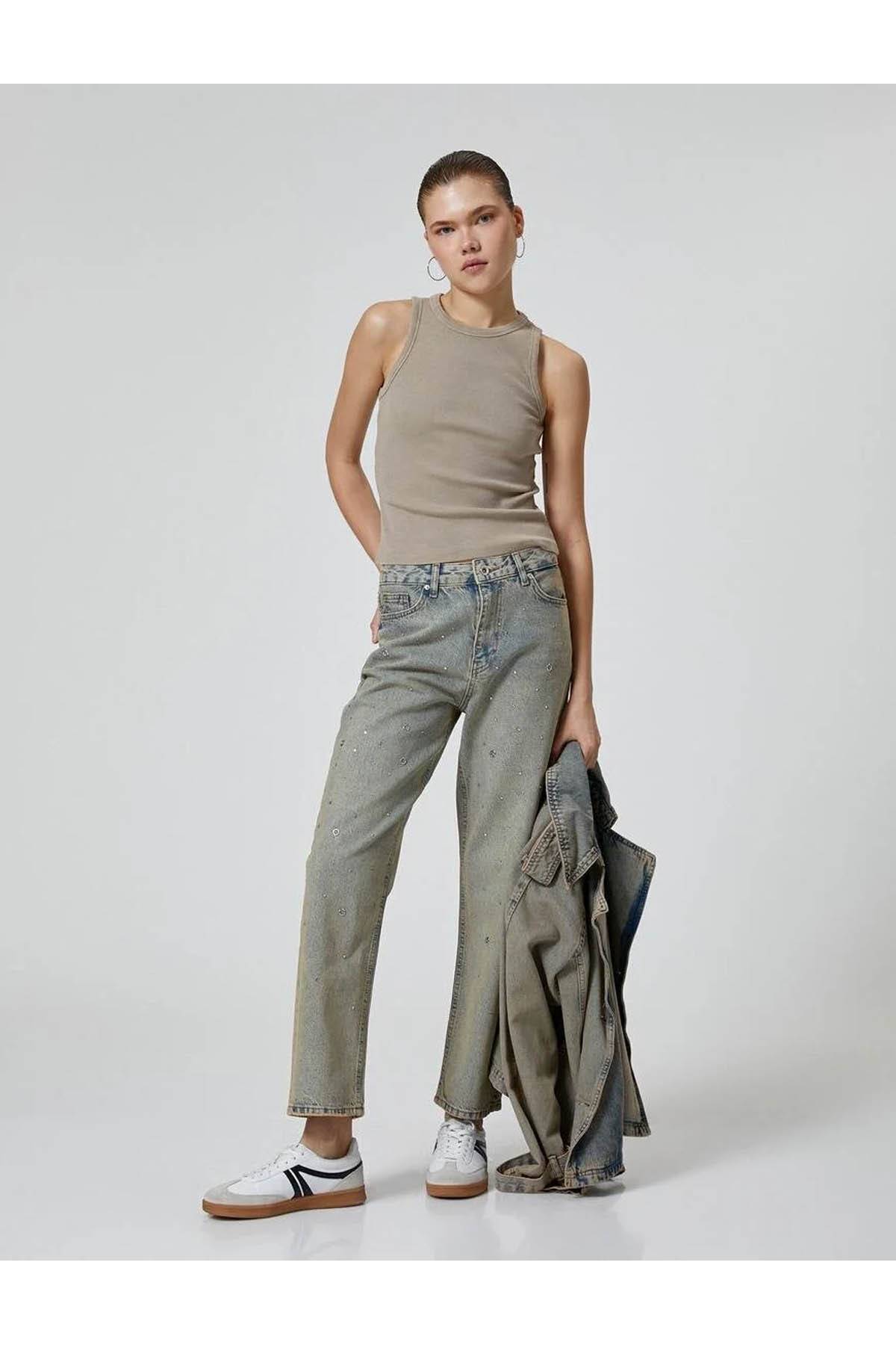 کمر راست راست جین سنگی جین پنبه ای - جین حوا