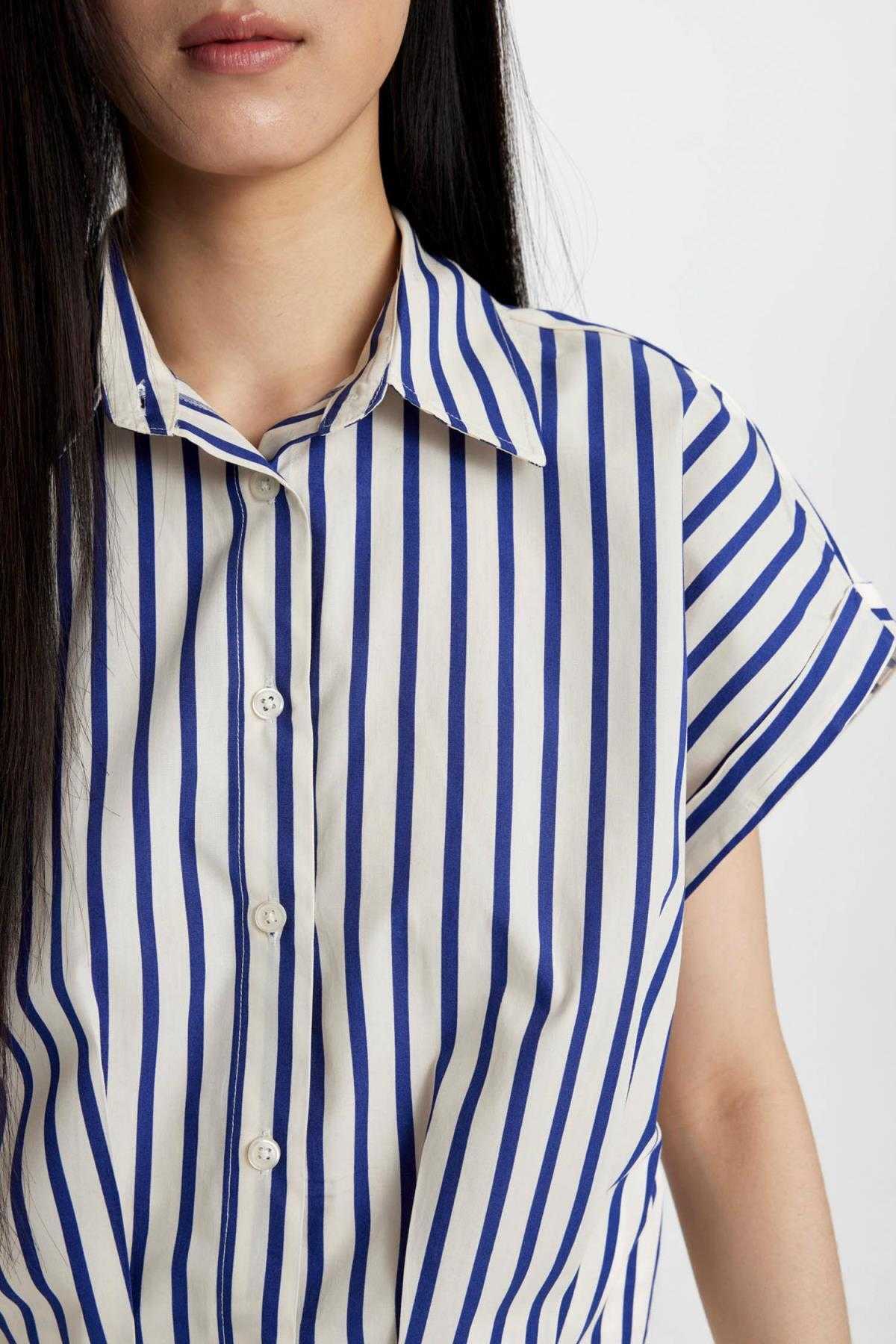 پیراهن پوپلین آستین کوتاه راه راه برش