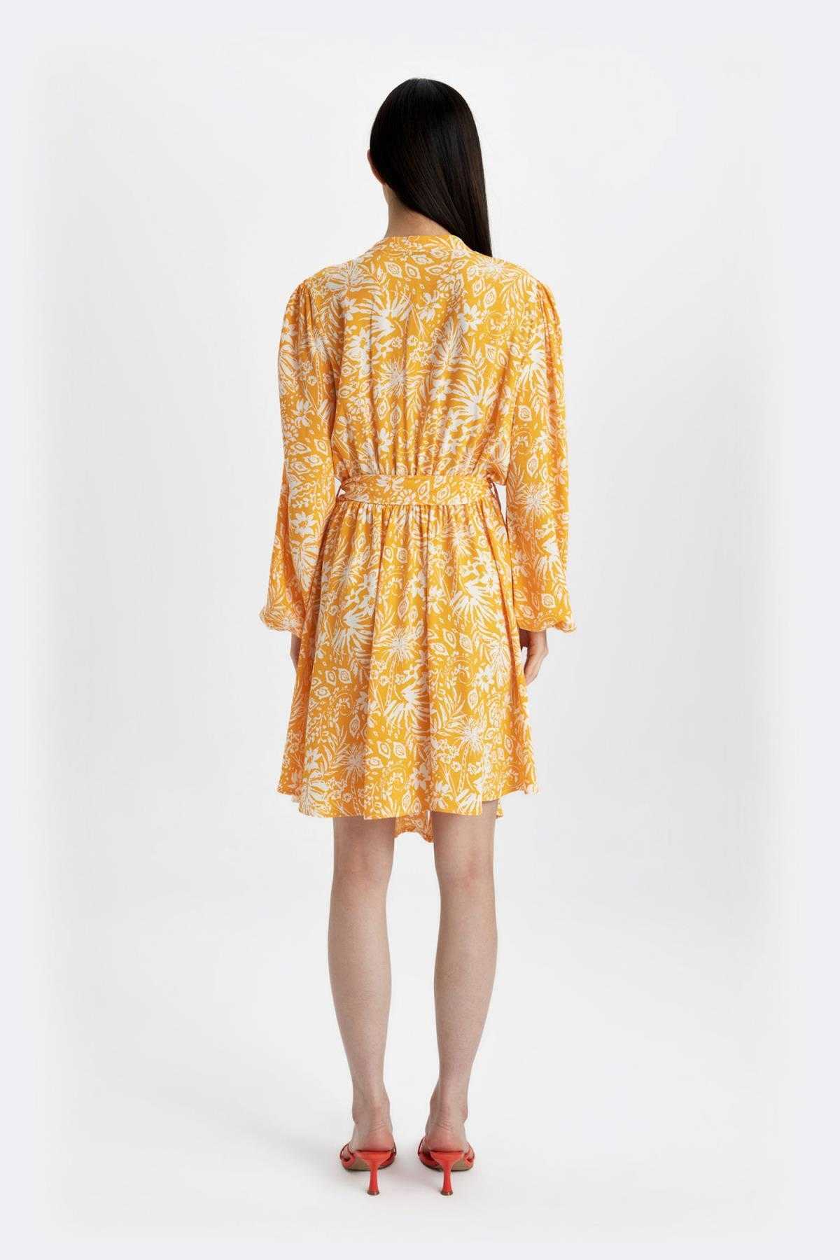 لباس میدی آستین بلند مراکشی طرح دار یقه گشاد