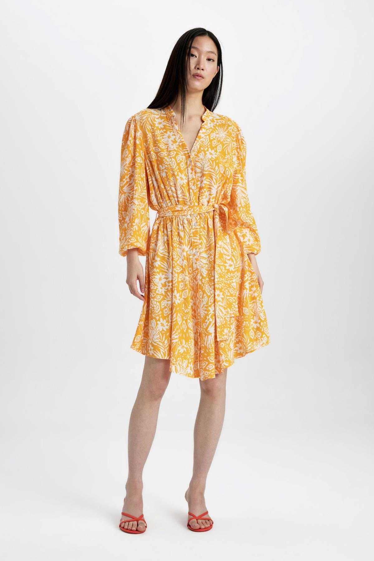 لباس میدی آستین بلند مراکشی طرح دار یقه گشاد