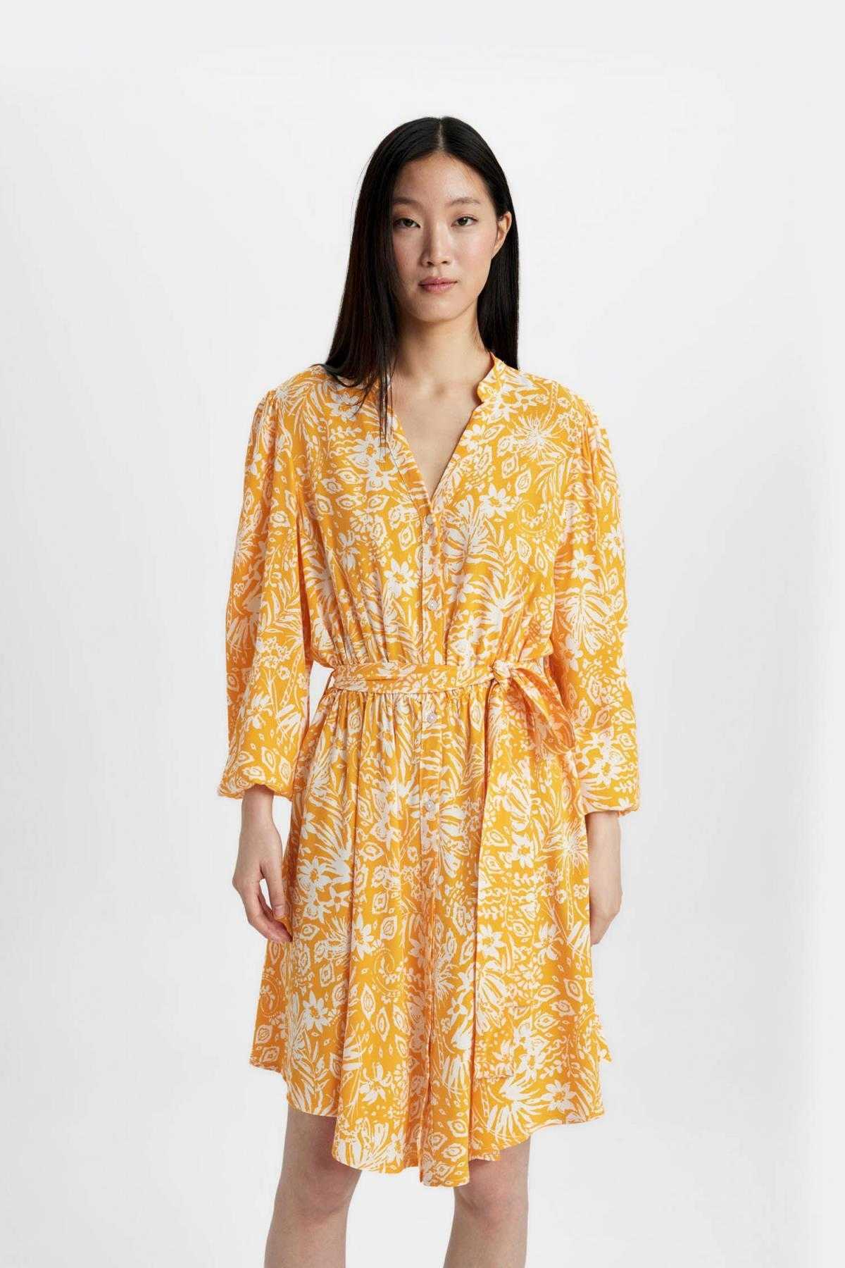 لباس میدی آستین بلند مراکشی طرح دار یقه گشاد