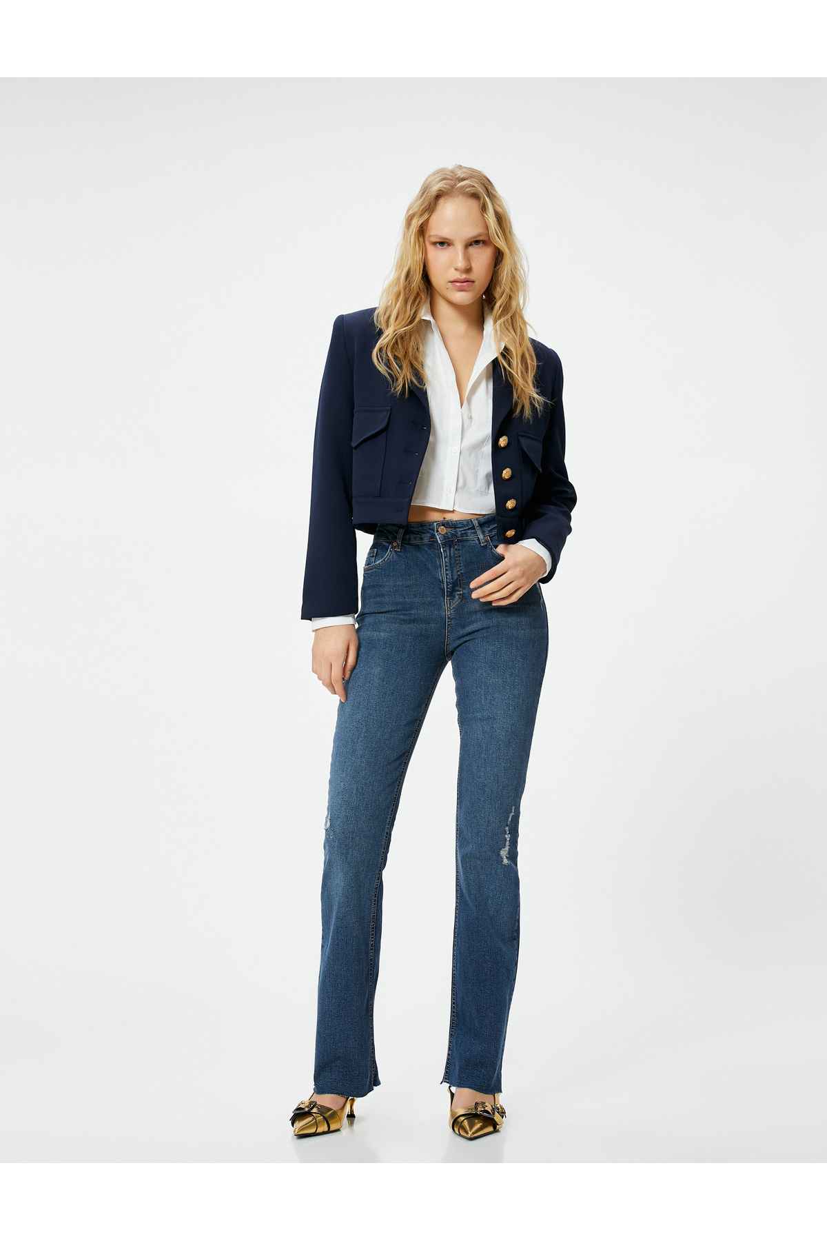 شلوار جین گشاد سبک و باریک با کمر بلند - ویکتوریا اسلیم جین