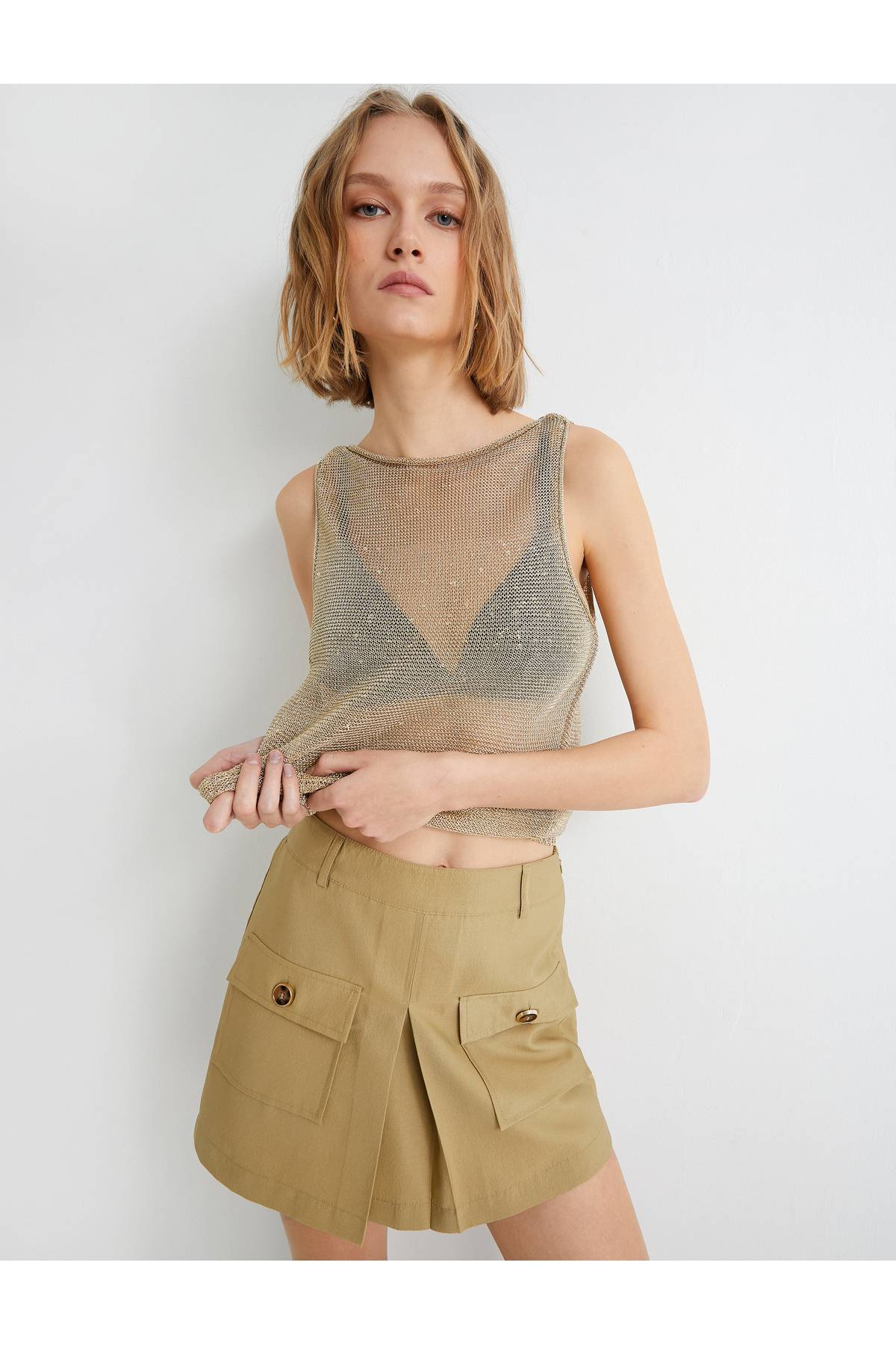 تانک قلاب بافی براق یقه گرد