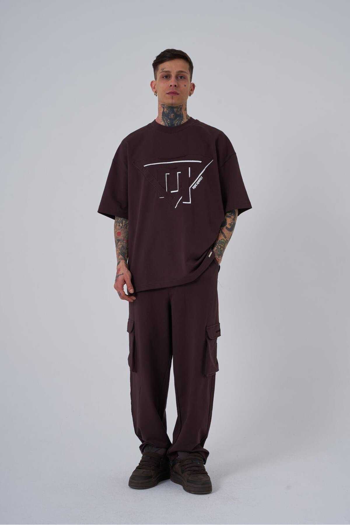 تیشرت مردانه سه گانه قهوه ای چاپ شده