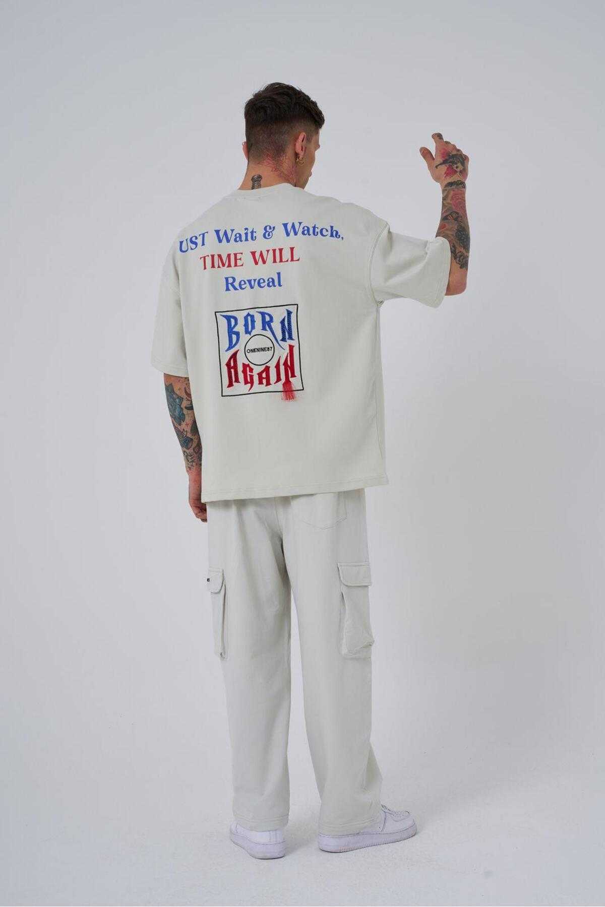 تیشرت مردانه اکرو سایز چاپ شده Just Wait