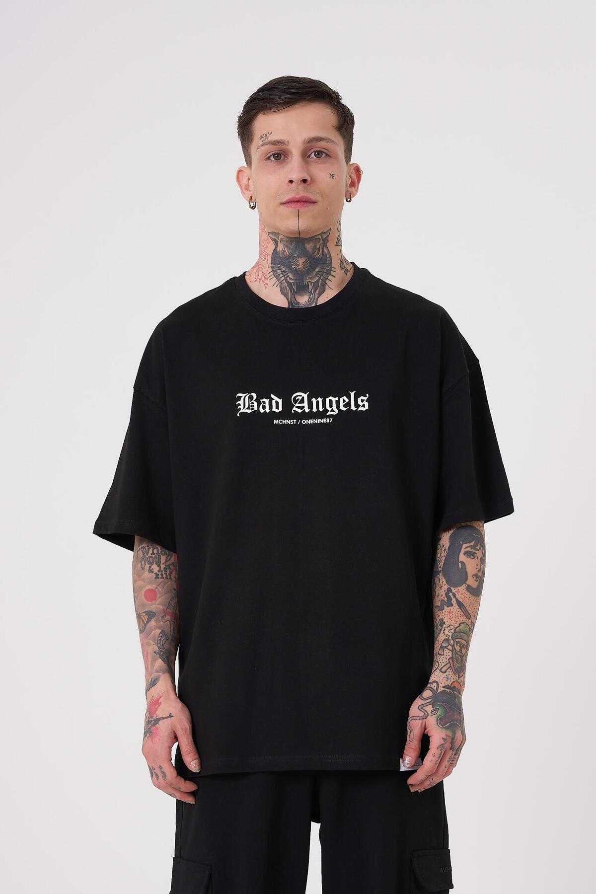 تیشرت مشکی سایز بزرگ مردانه با چاپ فرشته بد