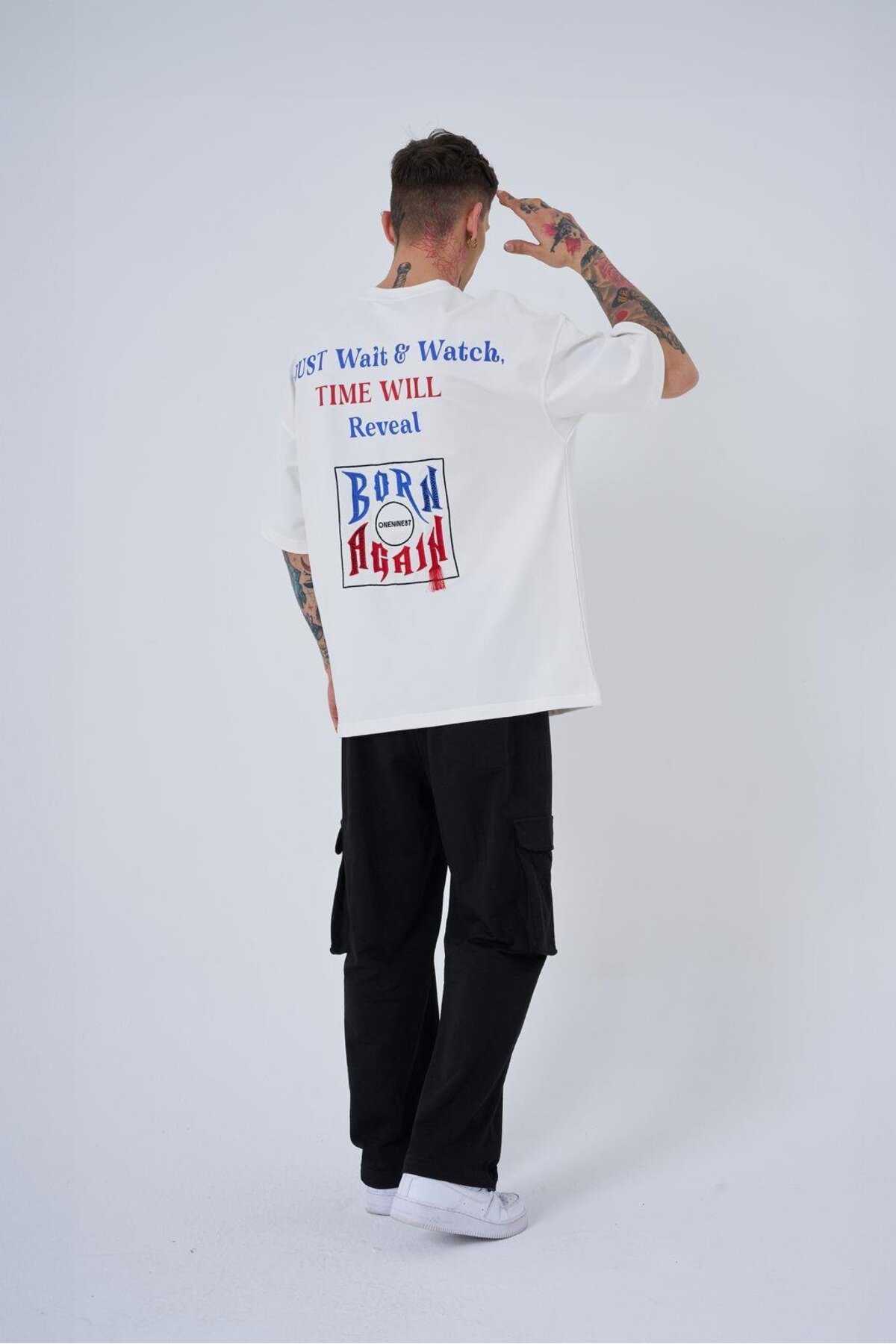 تیشرت مردانه اکرو سایز چاپ شده Just Wait