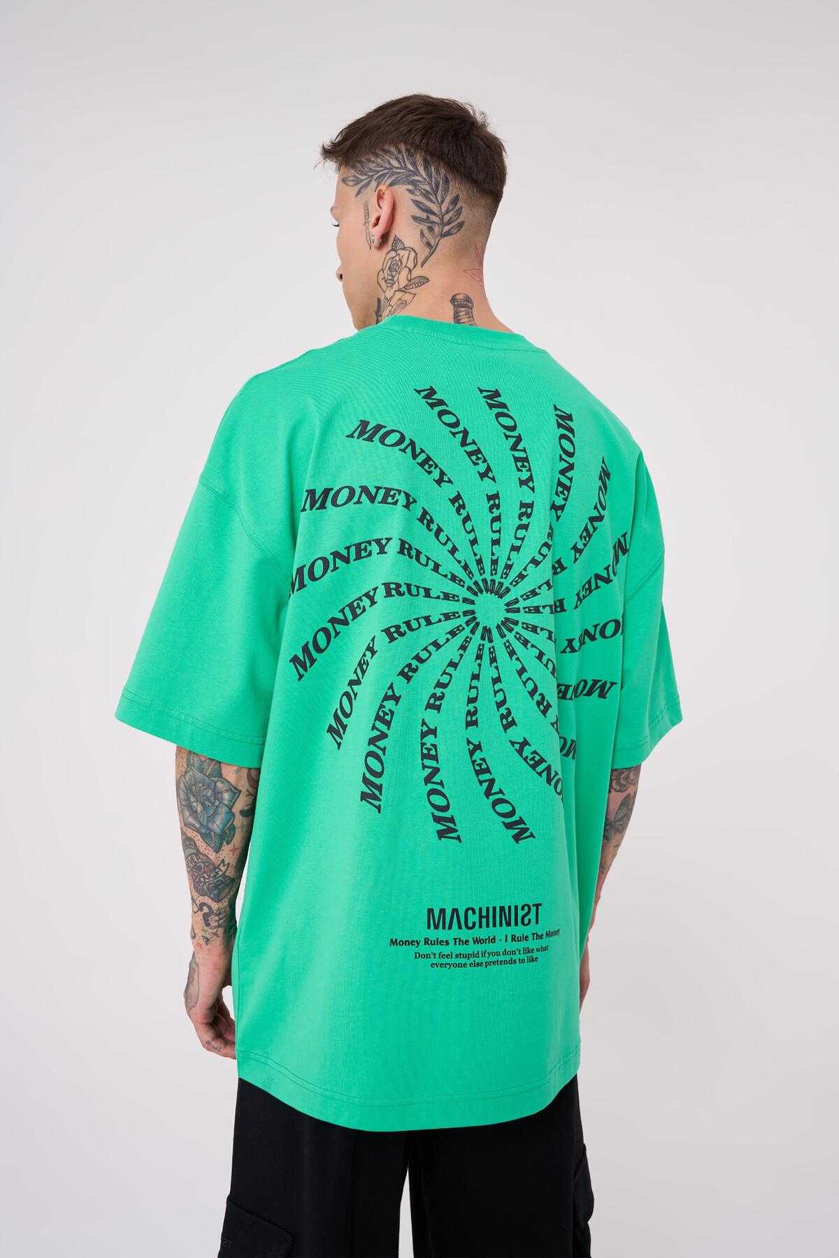 تیشرت مردانه نقش پولی چاپ شده سایز بزرگ سبز روشن