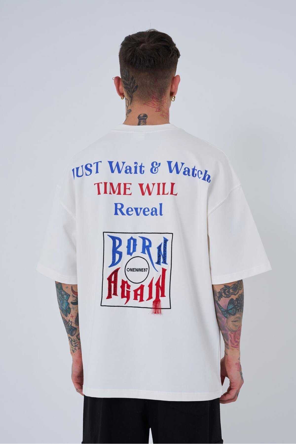 تیشرت مردانه اکرو سایز چاپ شده Just Wait