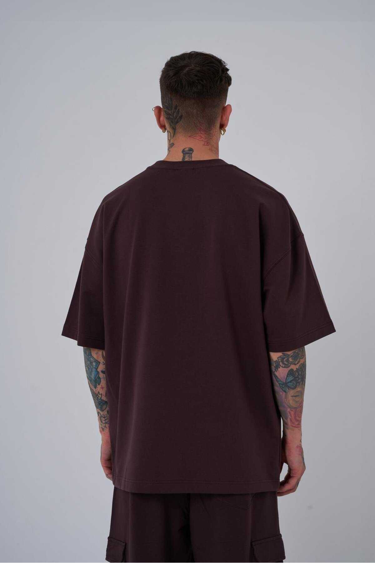 تیشرت مردانه سه گانه قهوه ای چاپ شده