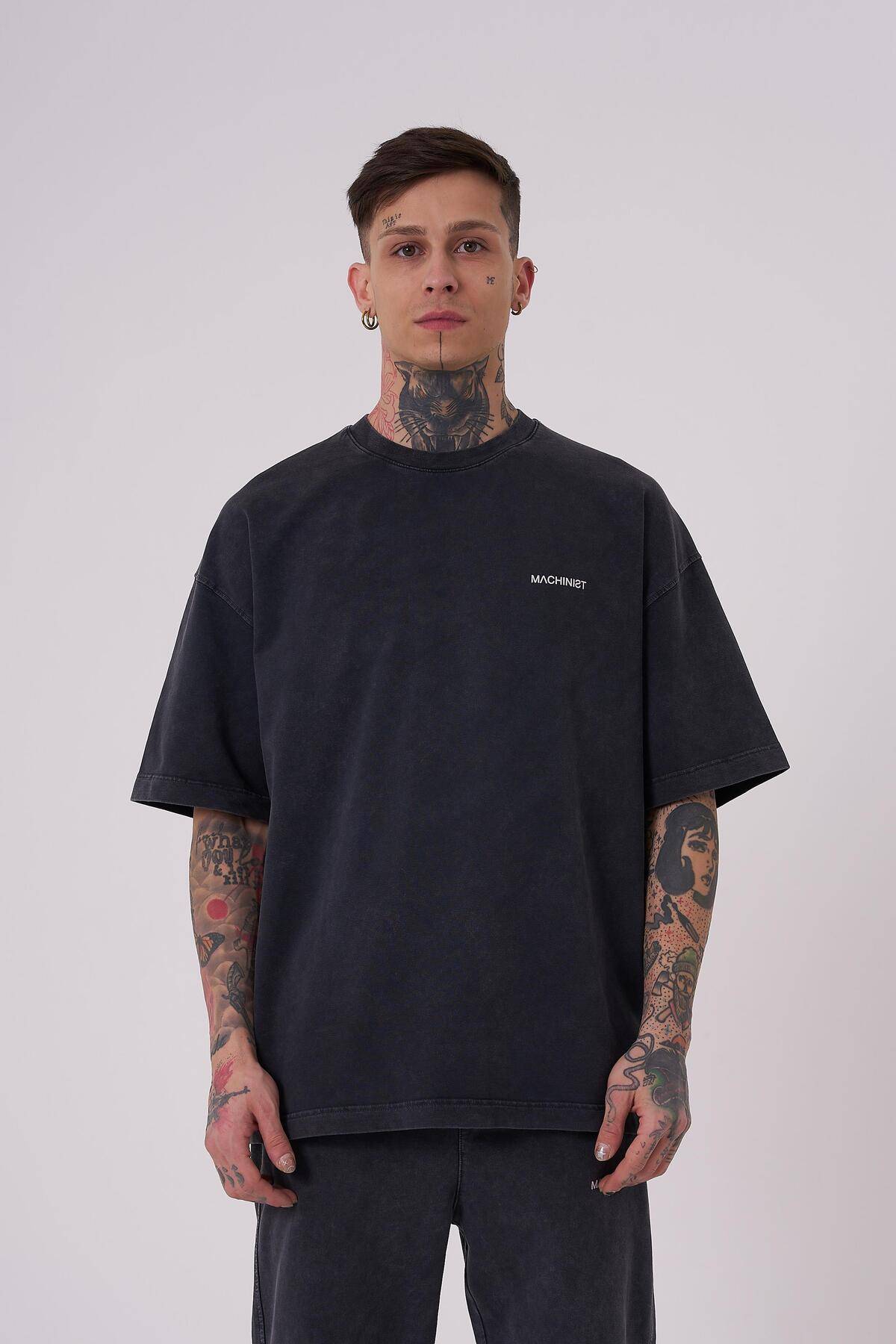 تیشرت مردانه لاکچری شسته شده پایه اور سایز خالدار خاکستری