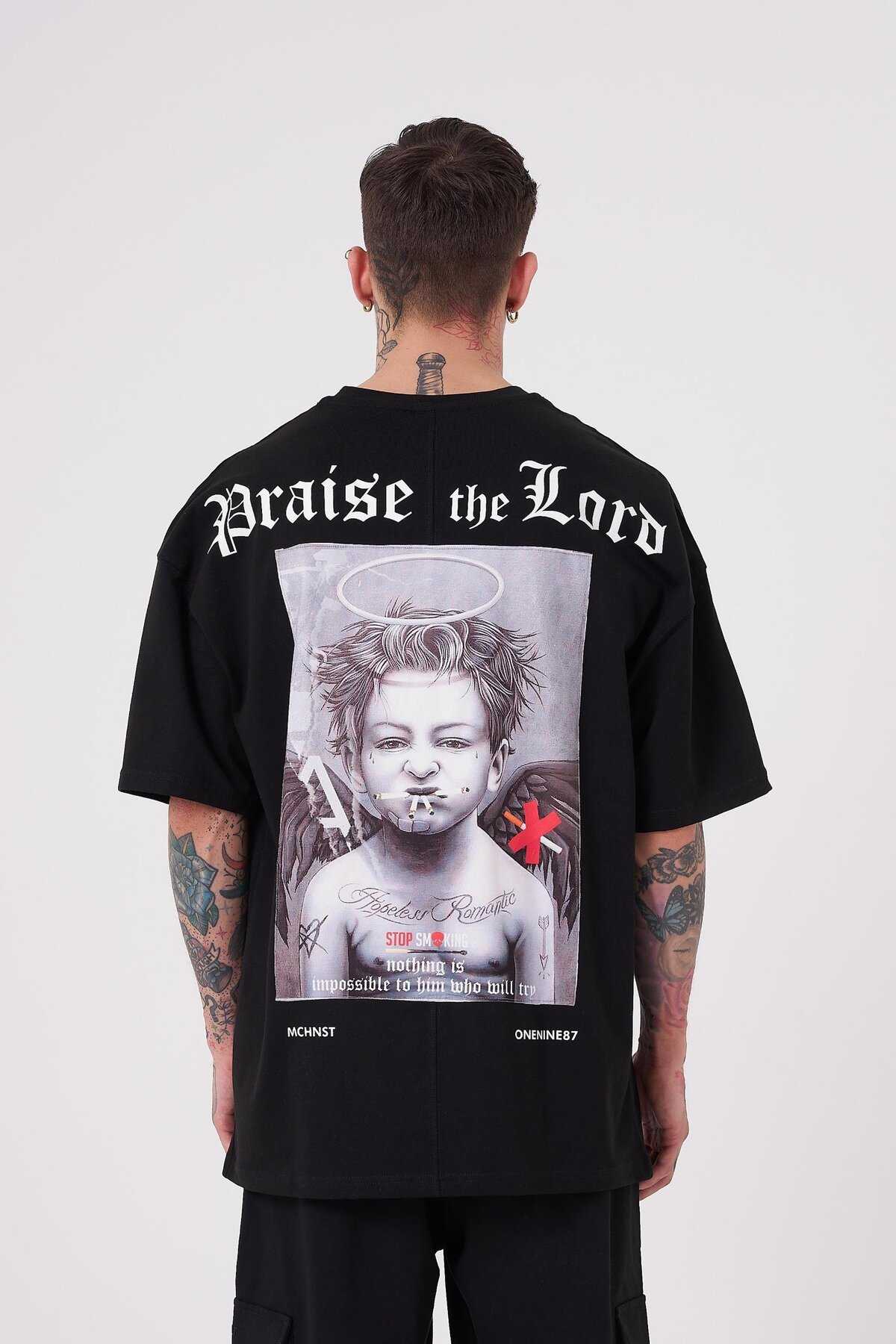 تیشرت مشکی سایز بزرگ مردانه با چاپ فرشته بد