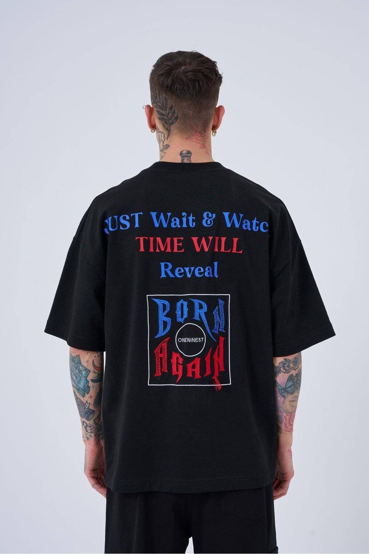 تیشرت مردانه اکرو سایز چاپ شده Just Wait