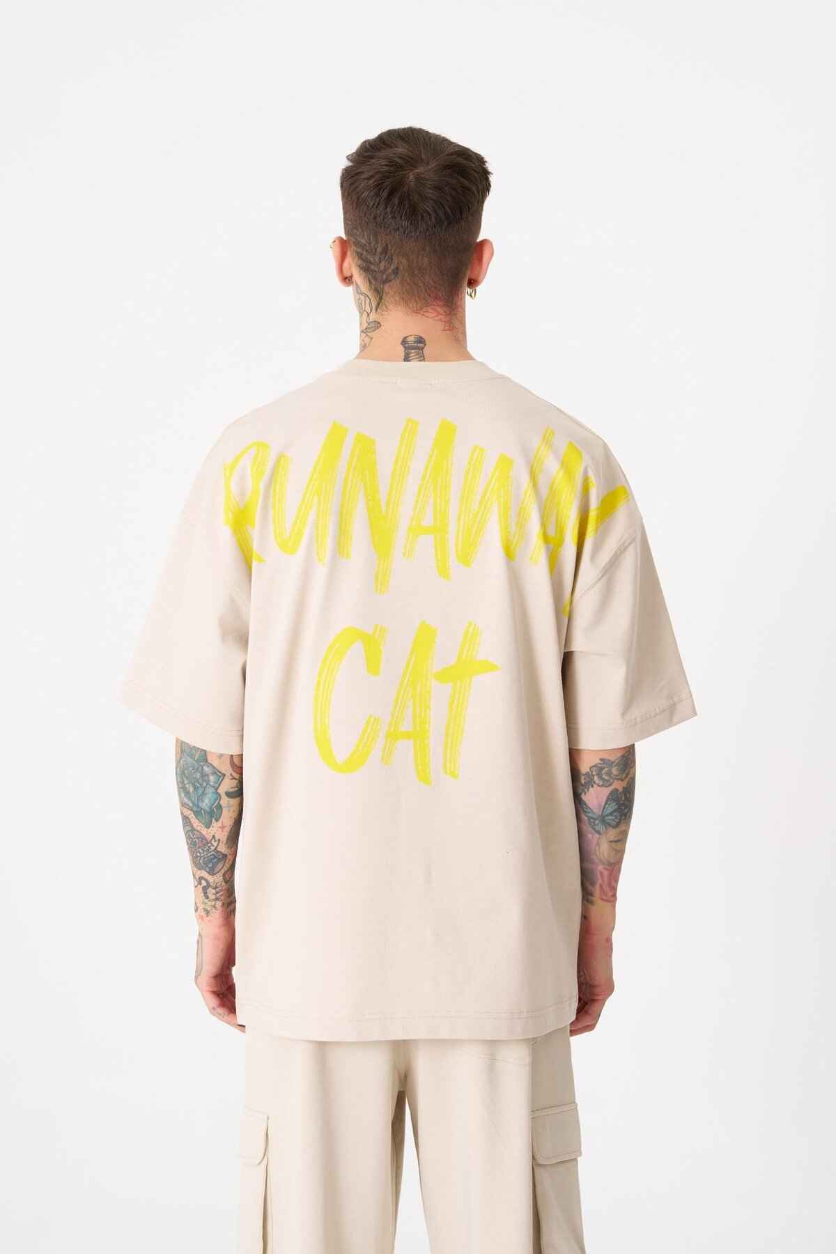 تیشرت مردانه گربه فراری با چاپ سایز بزرگ سبز روشن