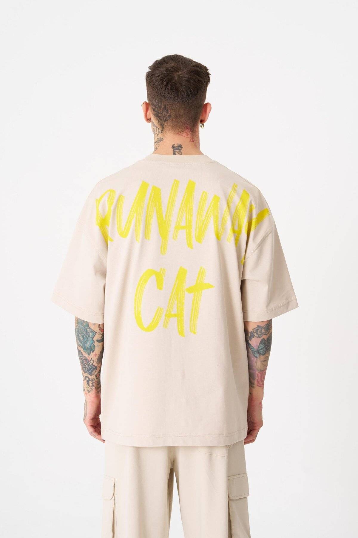 تیشرت مردانه گربه فراری با چاپ سایز بزرگ سبز روشن