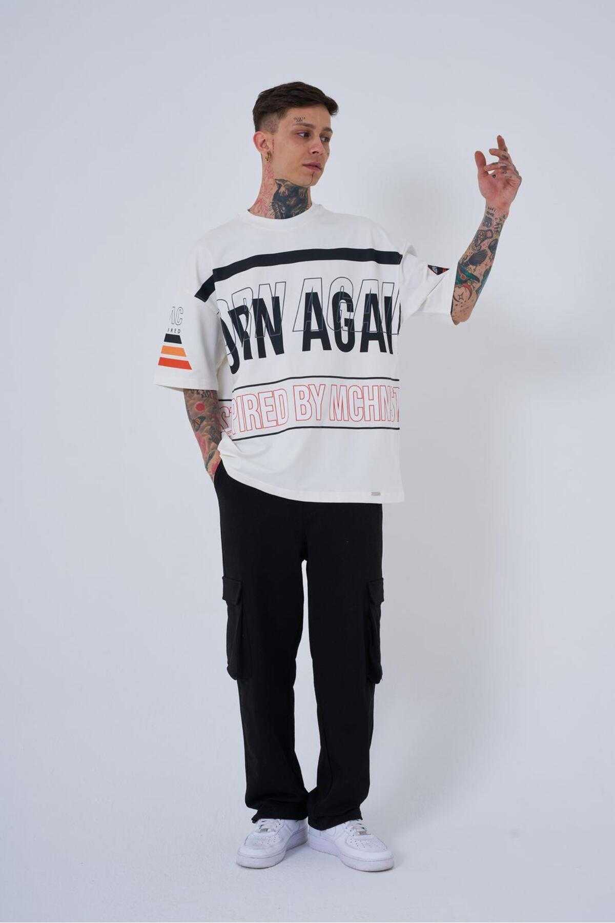 تیشرت اکرو سایز بزرگ مردانه با الهام از ماشین آلات