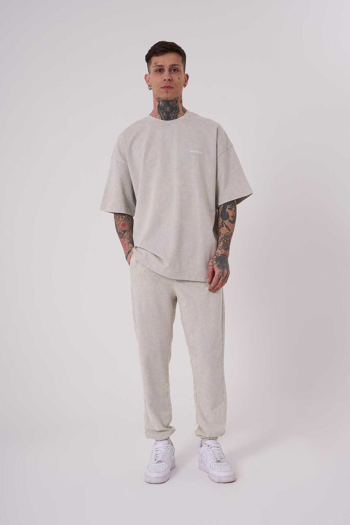 تیشرت مردانه لاکچری شسته شده پایه اور سایز خالدار خاکستری