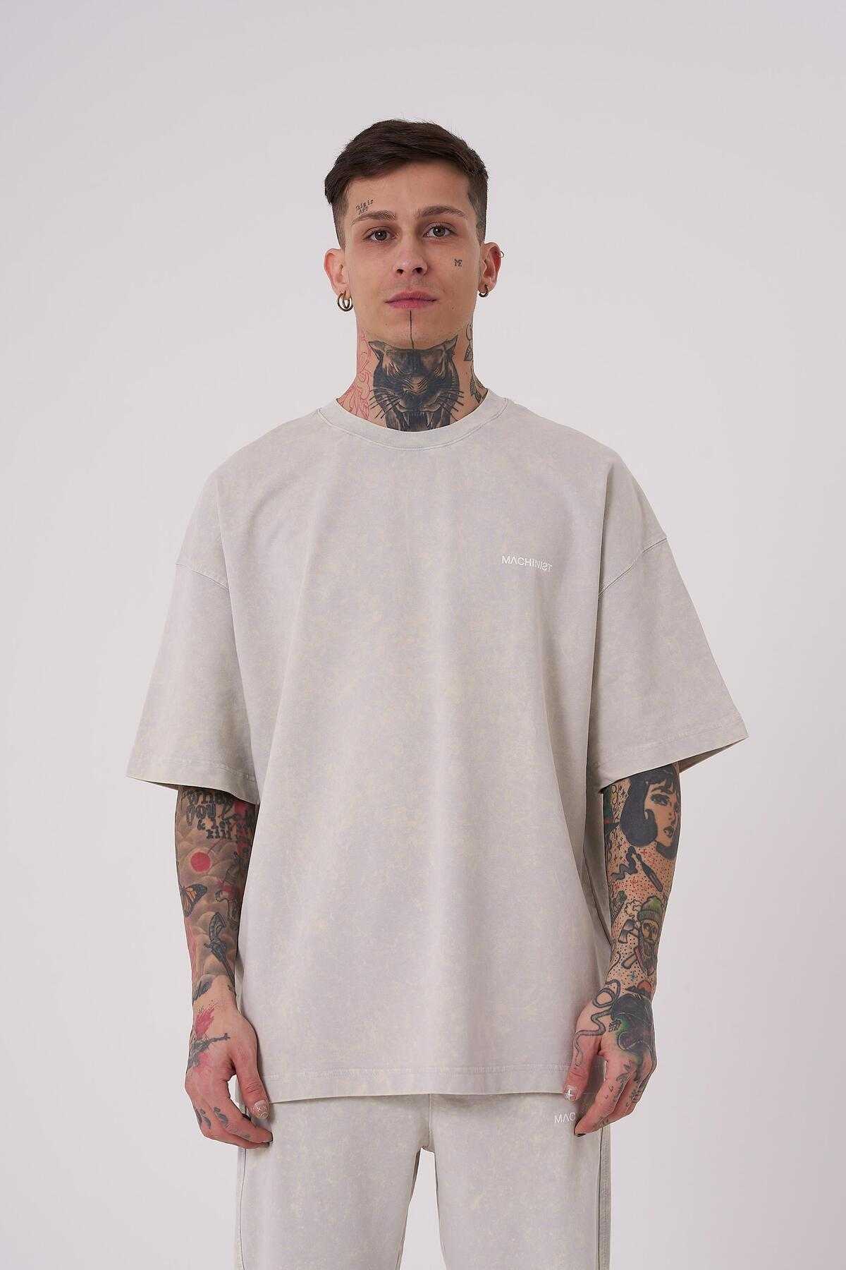 تیشرت مردانه لاکچری شسته شده پایه اور سایز خالدار خاکستری