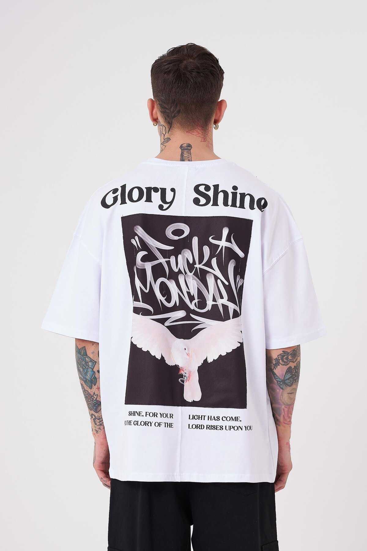 تیشرت مردانه گلوری شاین چاپ سایز بزرگ یخی خاکستری