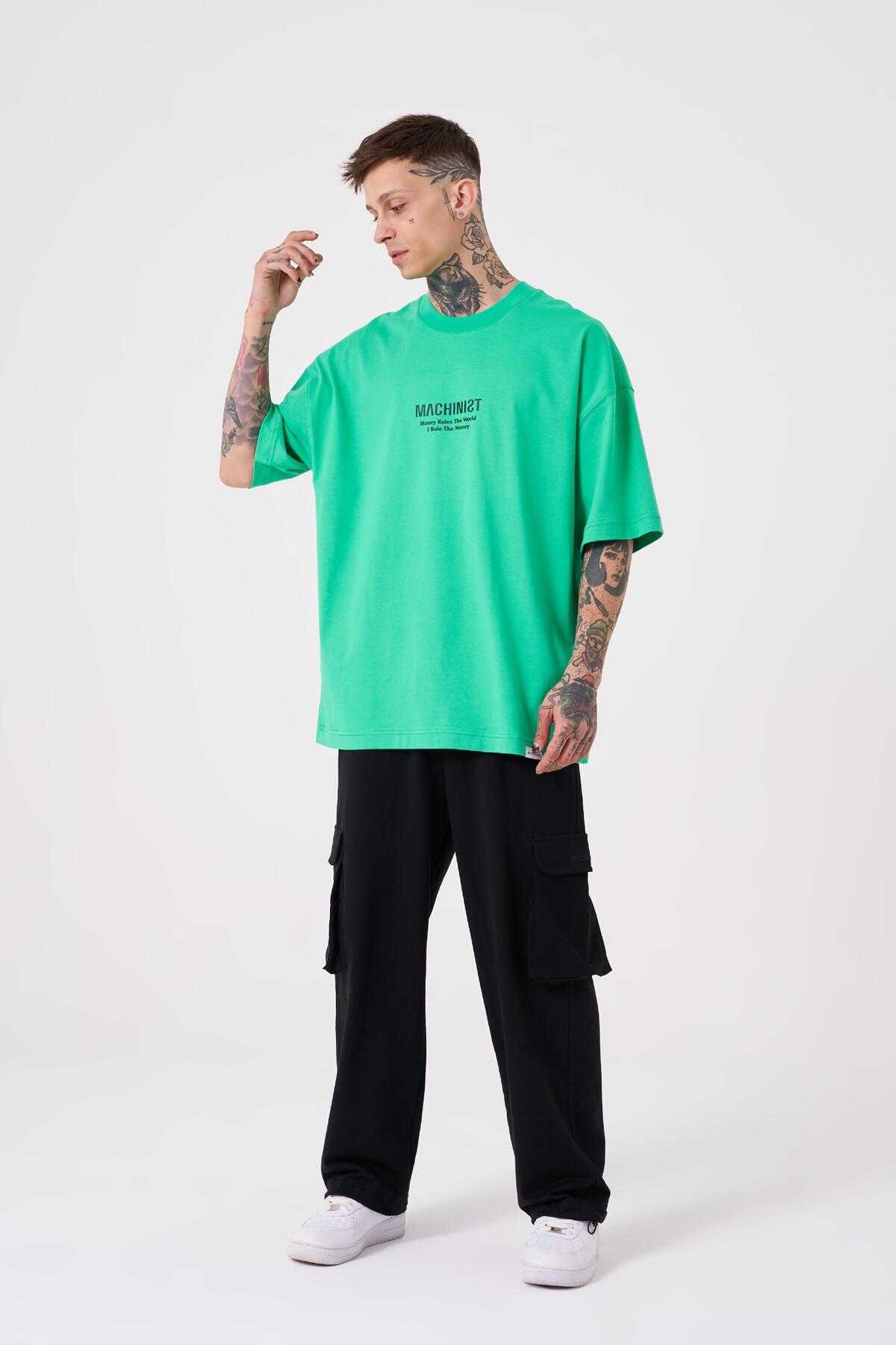 تیشرت مردانه نقش پولی چاپ شده سایز بزرگ سبز روشن