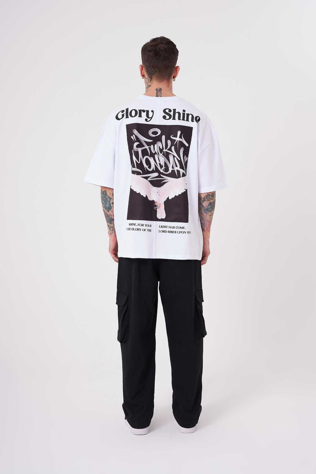 تیشرت مردانه گلوری شاین چاپ سایز بزرگ یخی خاکستری