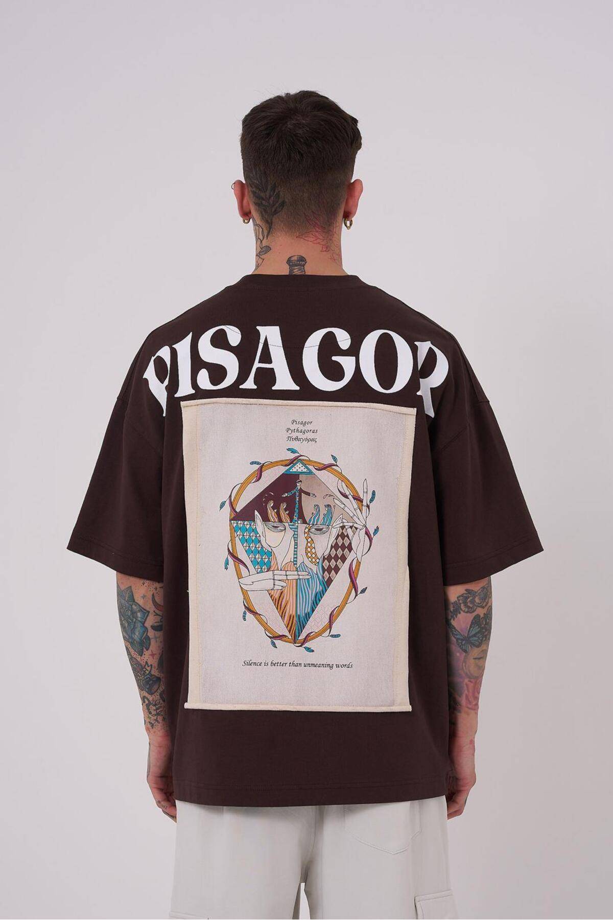 تیشرت قهوه ای سایز بزرگ با چاپ پیثاغورس ممتاز مردانه