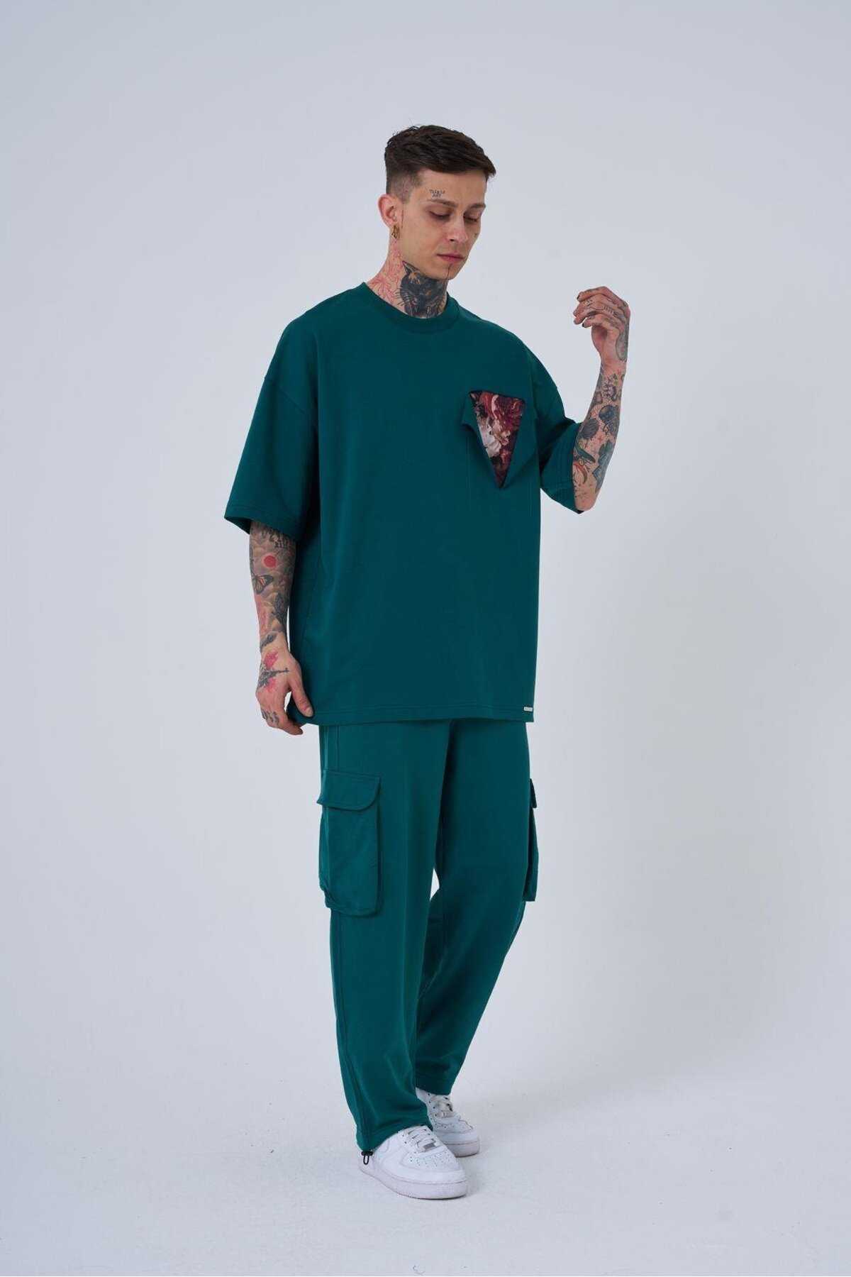 تیشرت اکرو سایز چاپی پچ گل مردانه