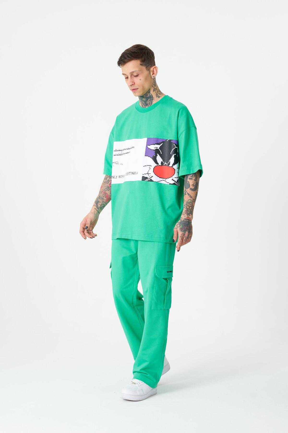 تیشرت مردانه به رنگ سبز روشن با چاپ سیلوستر