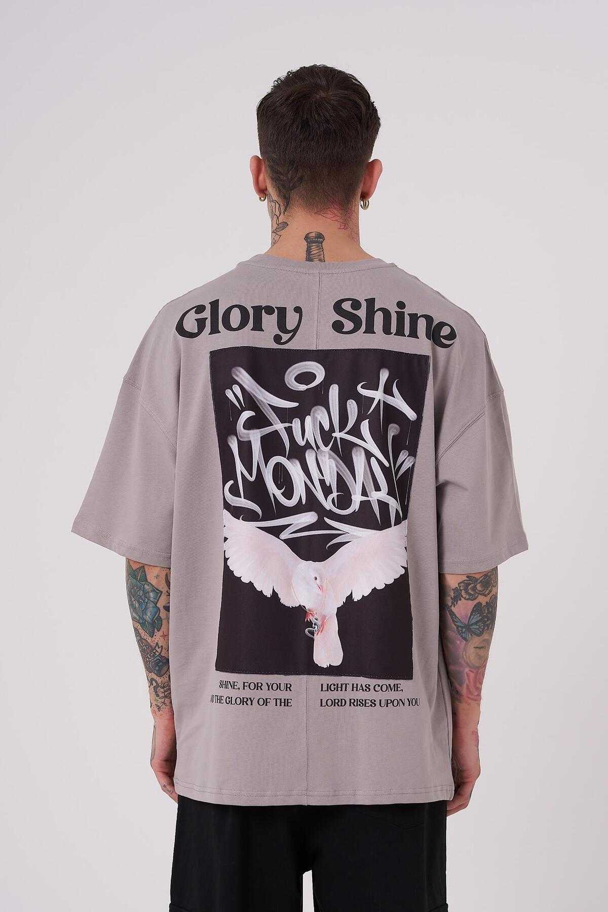 تیشرت مردانه گلوری شاین چاپ سایز بزرگ یخی خاکستری