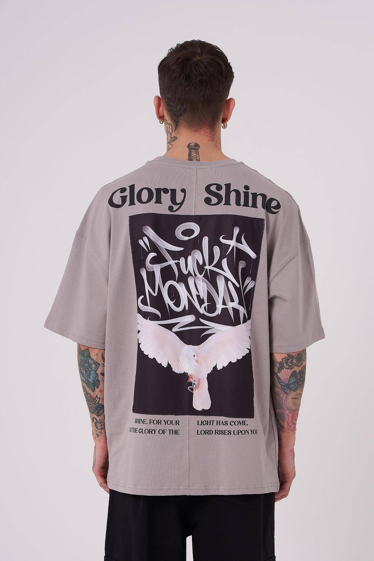 تیشرت مردانه گلوری شاین چاپ سایز بزرگ یخی خاکستری