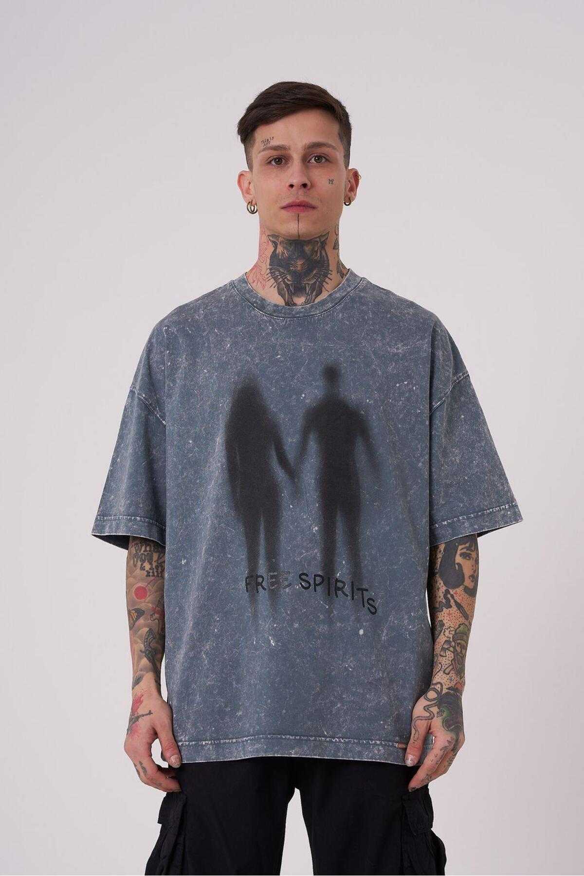 تیشرت مردانه اسپریت شسته اور سایز خالدار خاکستری رایگان