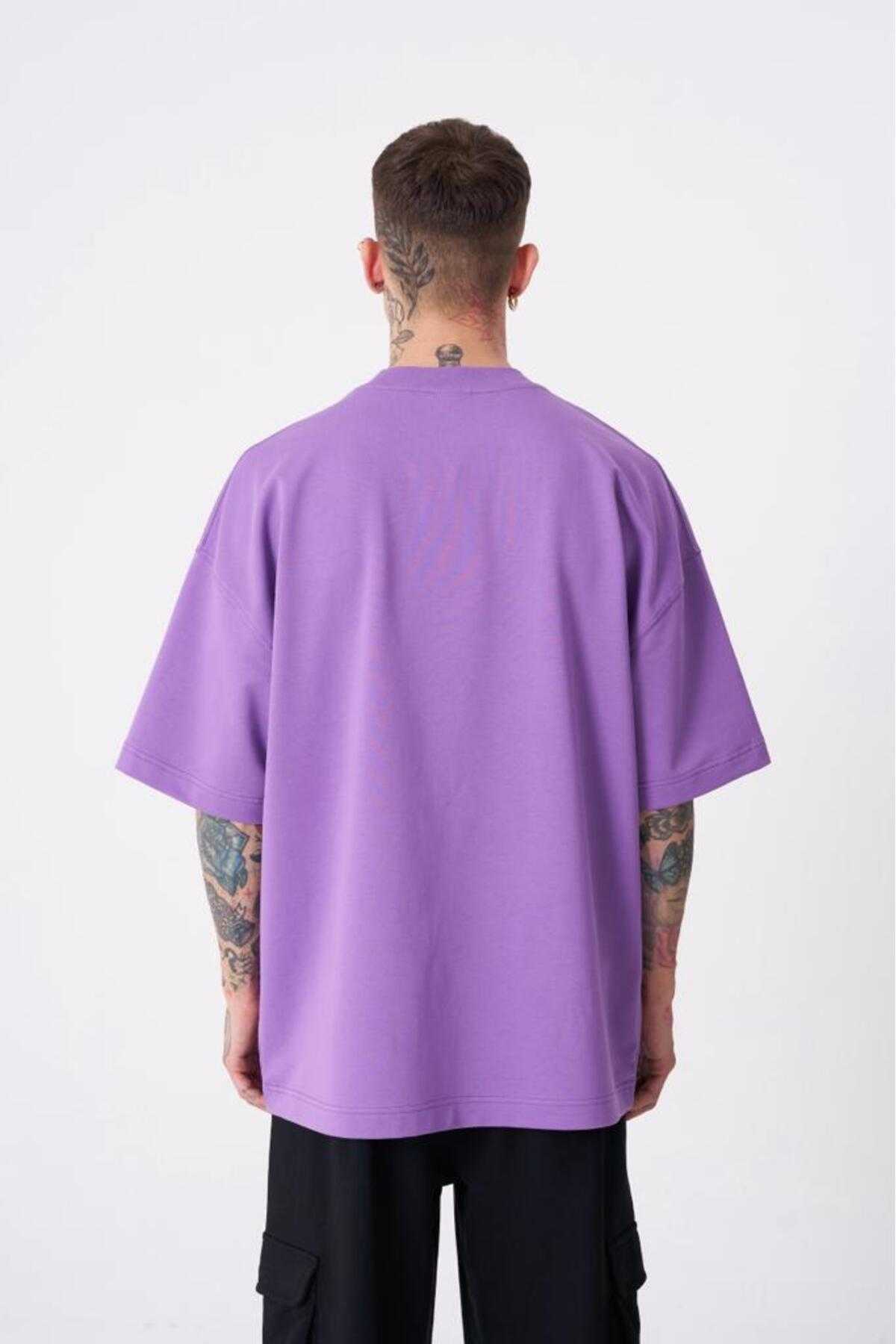 تیشرت مردانه بنفش با چاپ جرثقیل پرنده