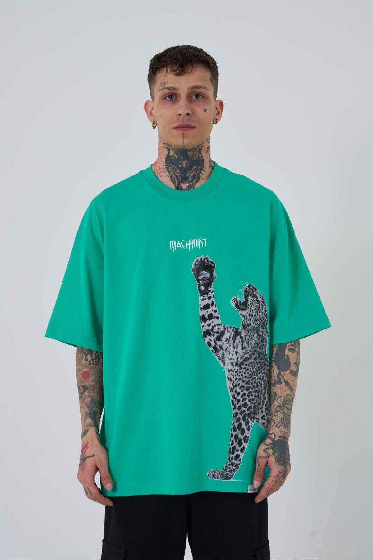 تیشرت مردانه طرح پلنگی سایز سبز روشن