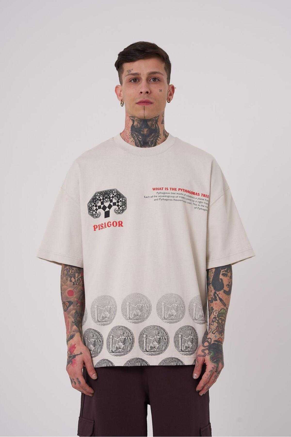 تیشرت مردانه اکرو سایز پریمیوم پیثاغورس چاپ شده