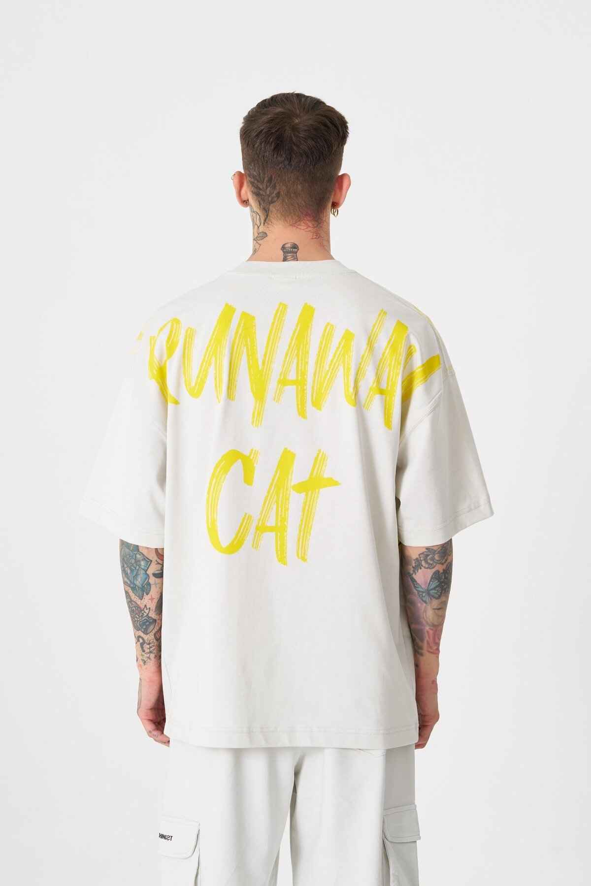 تیشرت مردانه گربه فراری با چاپ سایز بزرگ سبز روشن