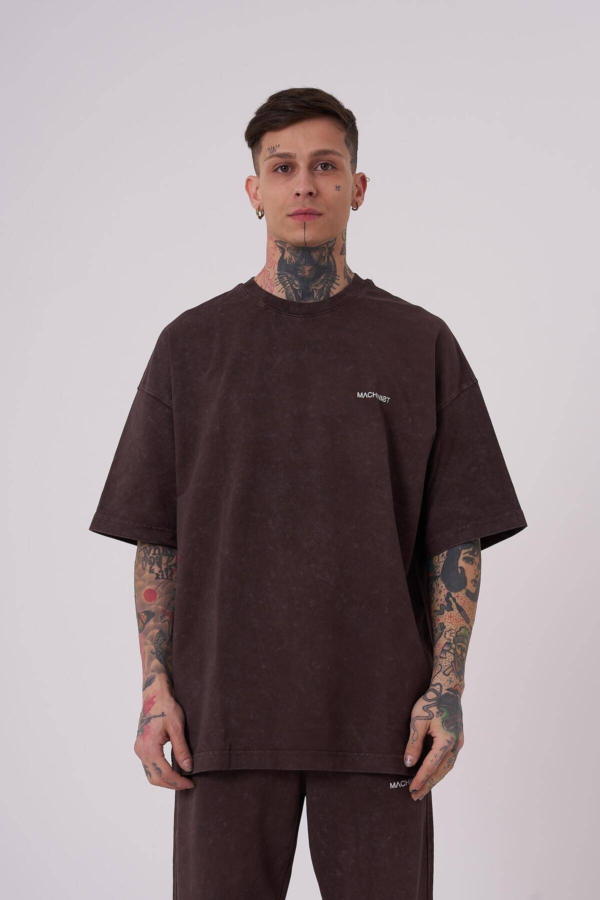 تیشرت مردانه لاکچری شسته شده پایه اور سایز خالدار خاکستری