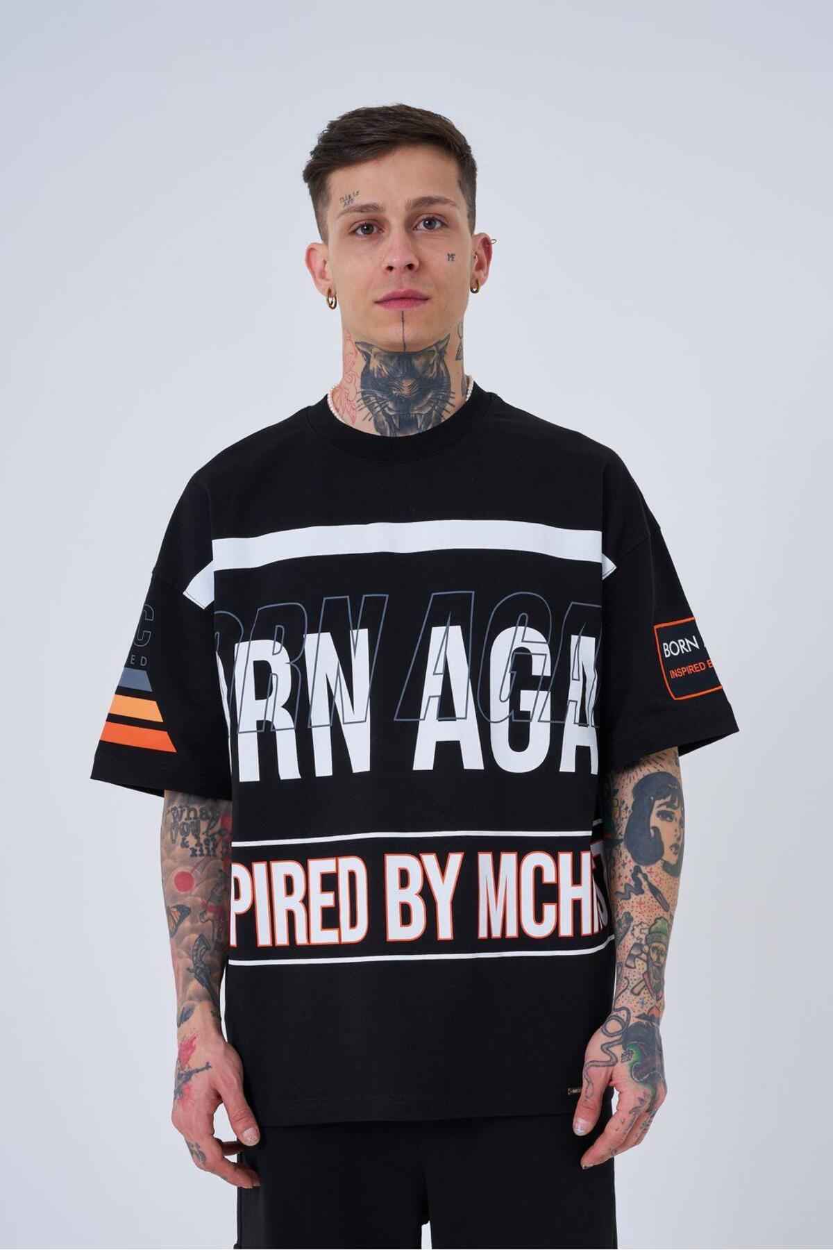 تیشرت اکرو سایز بزرگ مردانه با الهام از ماشین آلات