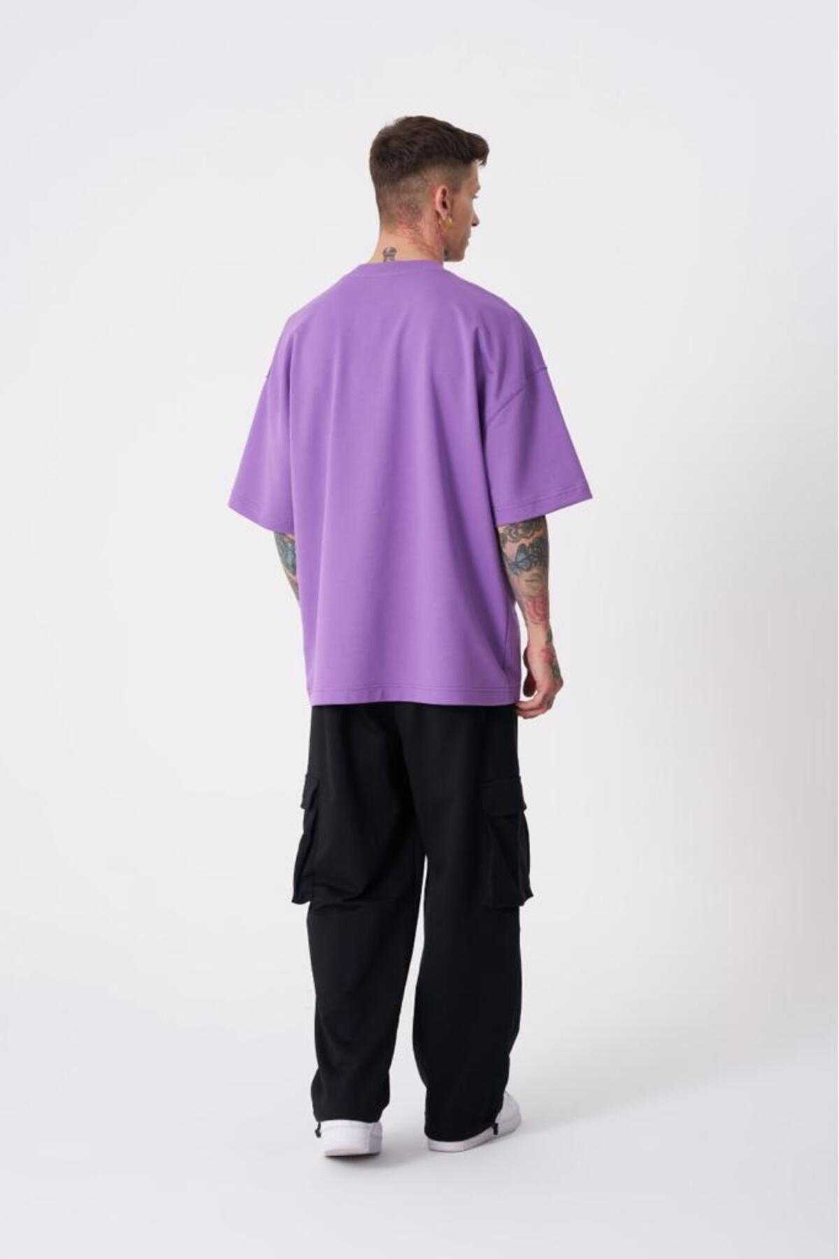 تیشرت مردانه بنفش با چاپ جرثقیل پرنده