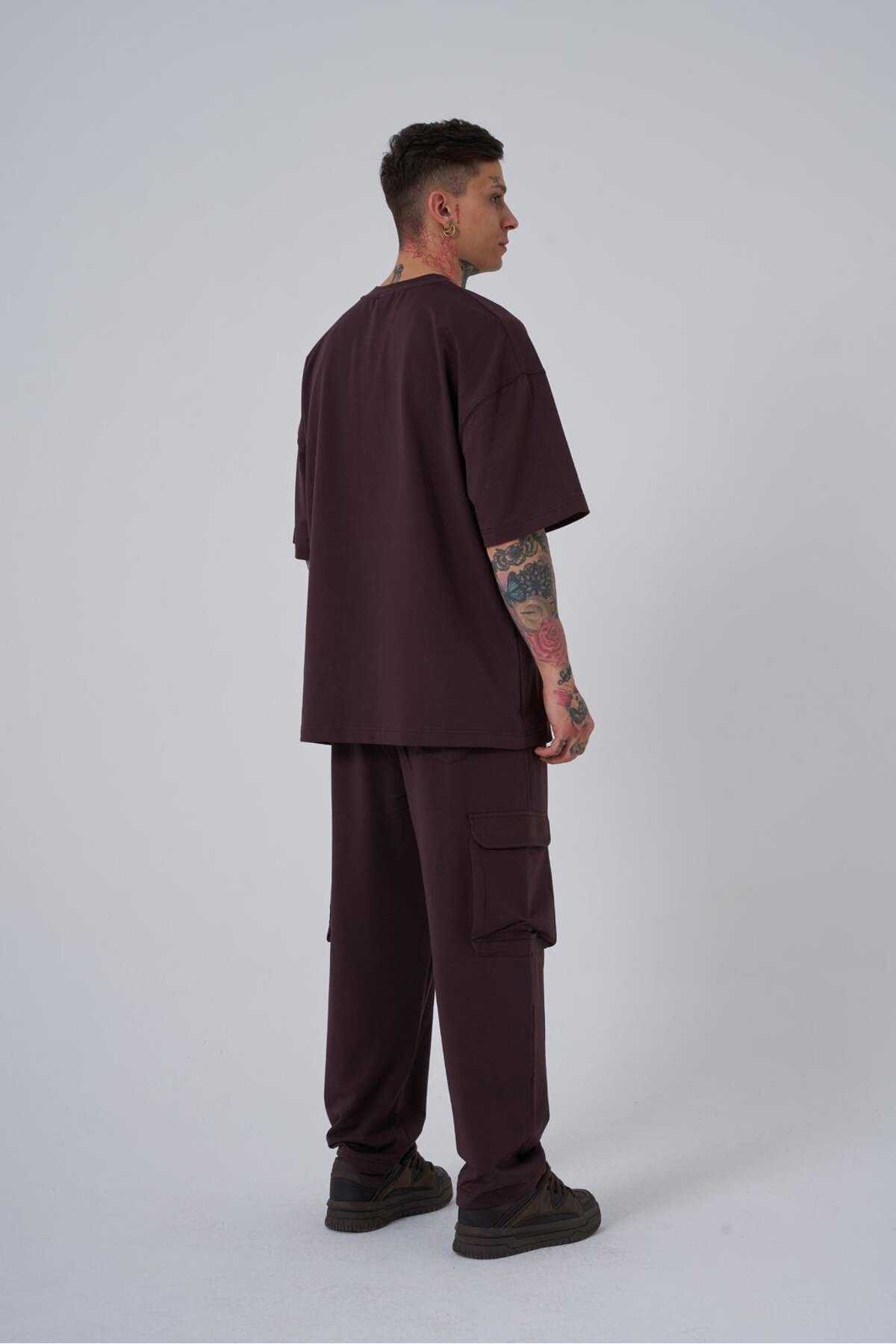 تیشرت مردانه سه گانه قهوه ای چاپ شده