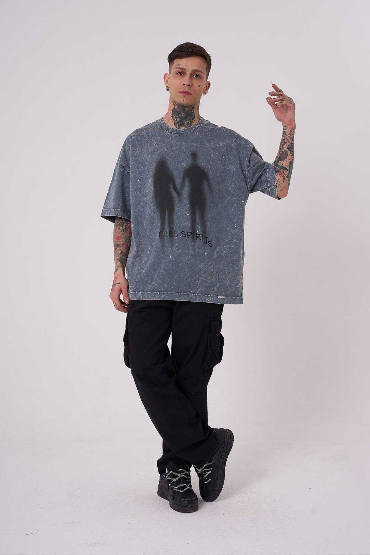 تیشرت مردانه اسپریت شسته اور سایز خالدار خاکستری رایگان