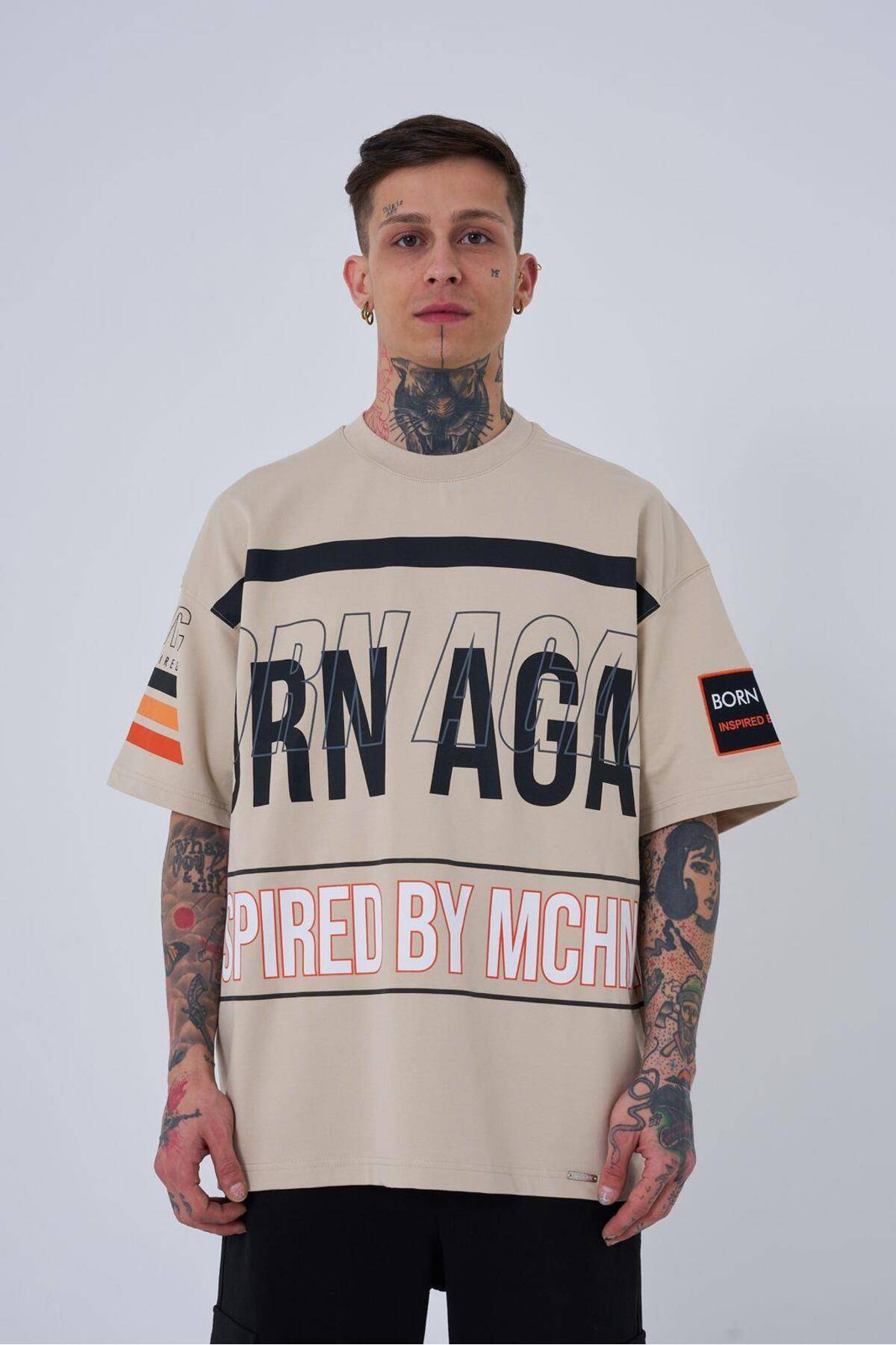 تیشرت اکرو سایز بزرگ مردانه با الهام از ماشین آلات