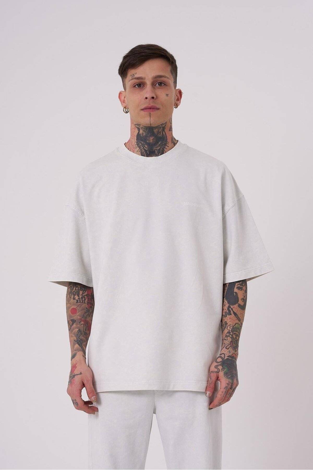 تیشرت مردانه لاکچری شسته شده پایه اور سایز خالدار خاکستری