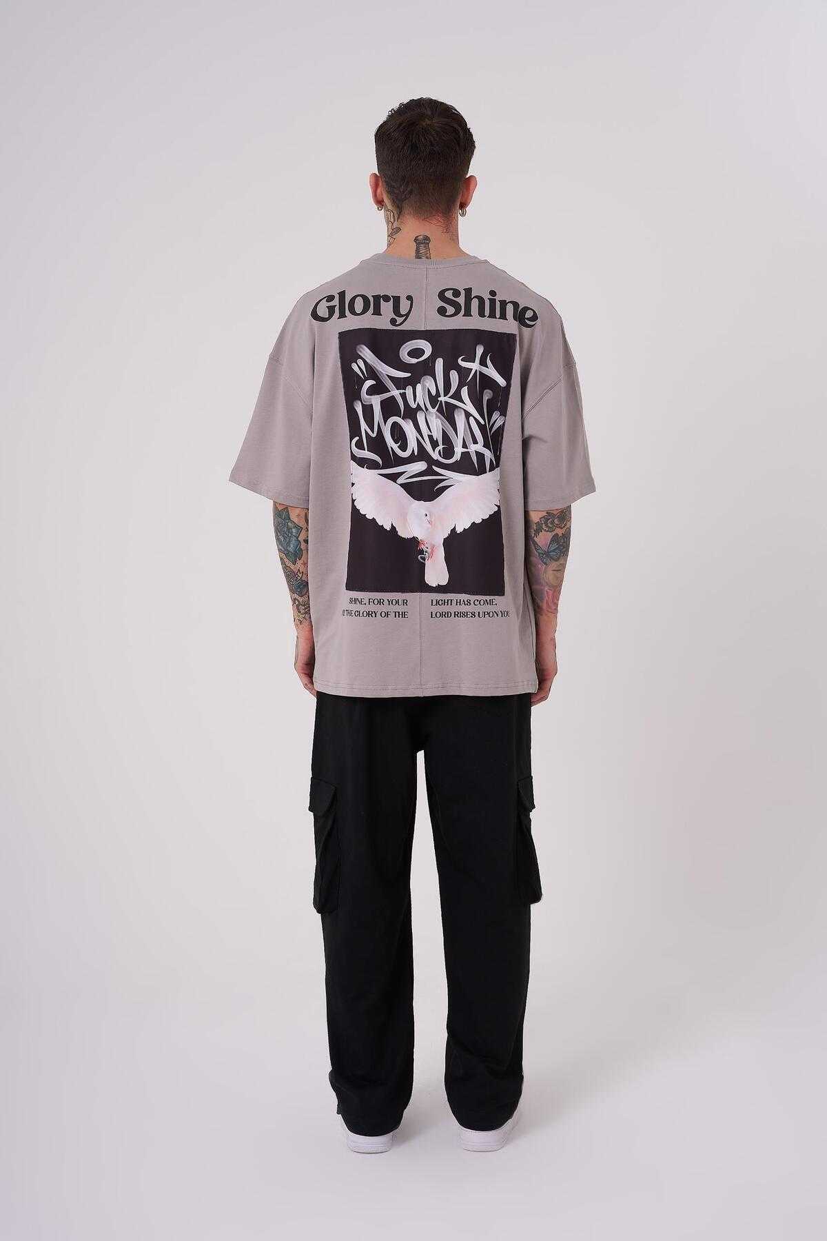 تیشرت مردانه گلوری شاین چاپ سایز بزرگ یخی خاکستری